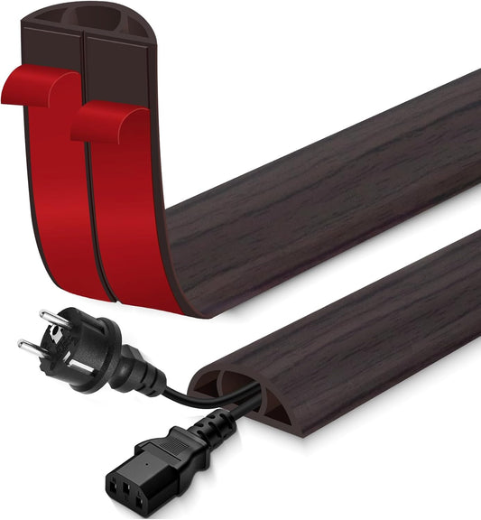Floor Cord Cover for Wires on Floor Self Adhesive Cord Hider Floor Cable Management Wire Covers for Cords Protector Prevent Cable Trips Cord Cavity W 0.47" x H 0.27", Black Walnut, 10Ft