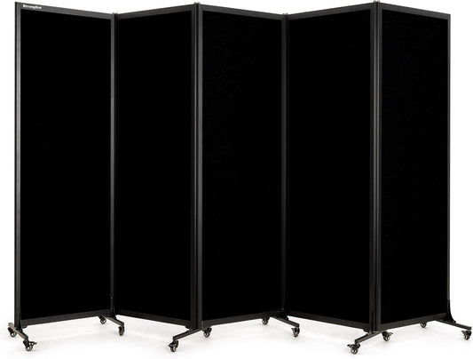 Upgrade Version Room Partition and Divider, Freestanding Rolling Dividers with Wheels,Office Privacy Screen Divider Wall,Classroom Felt Dividers,10'6"L* 6'7"H,5 Panel,Black