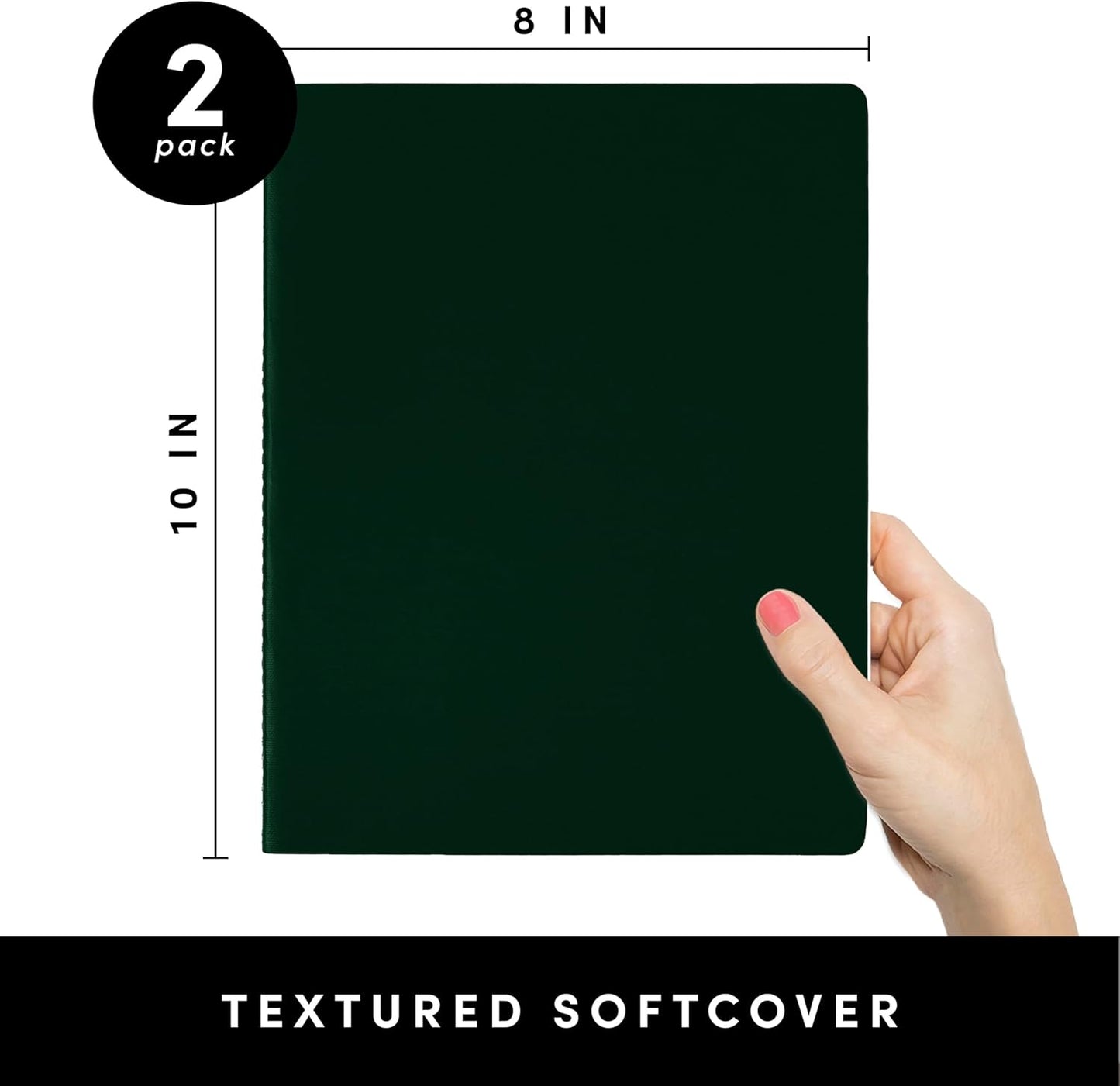 PAPERAGE Soft Cover Blank Journal Notebook, 2 Pack, (Dark Green), 100 Pages, Large 7.5 inches x 9.5 inches, Ideal for Sketch Book, Note Taking & Travel Journal