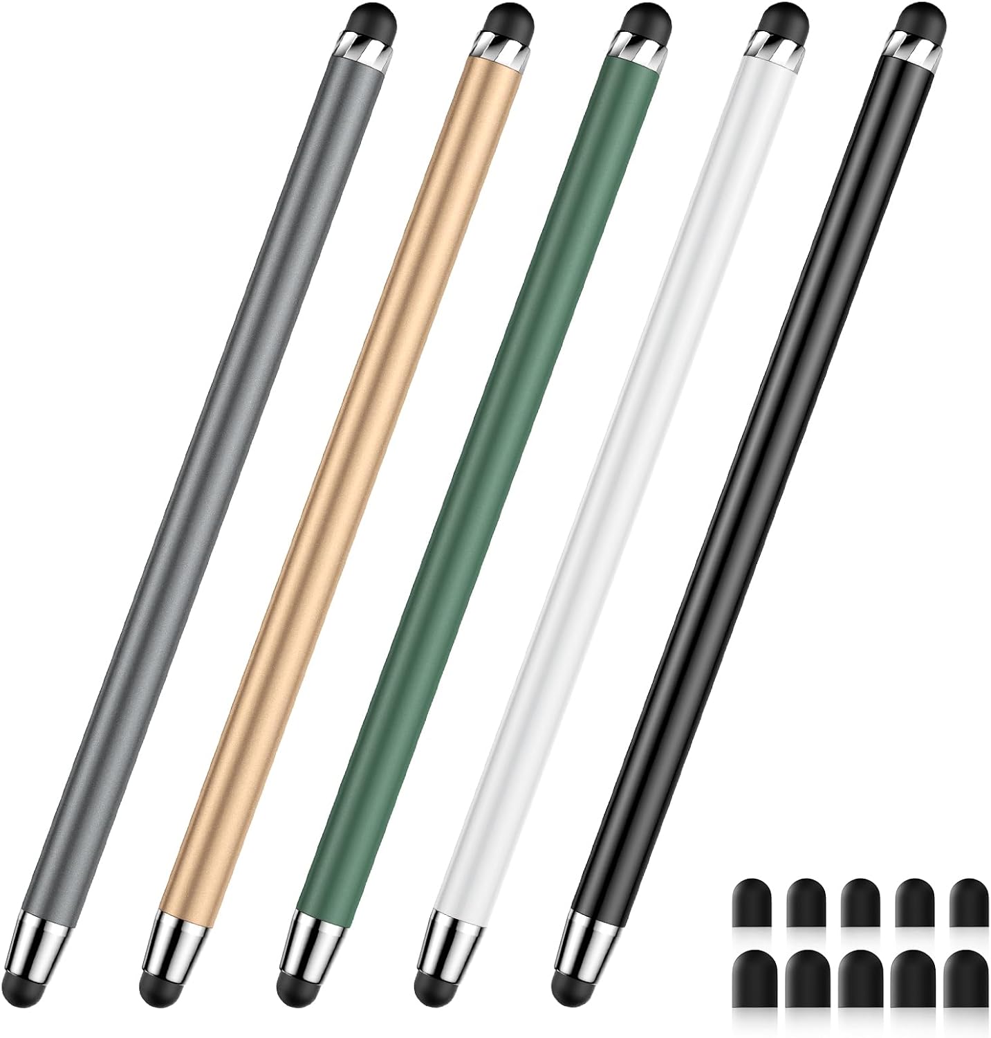 Stylus Pen for Touchscreen,5 PCS Stylus,2-in-1 Stylus Pen for iPad, High Sensitivity Precision Suitable for Touch Screens of iPhone/ipad/Android Tablet(Black/White/Gray/Gold/Dark Green)