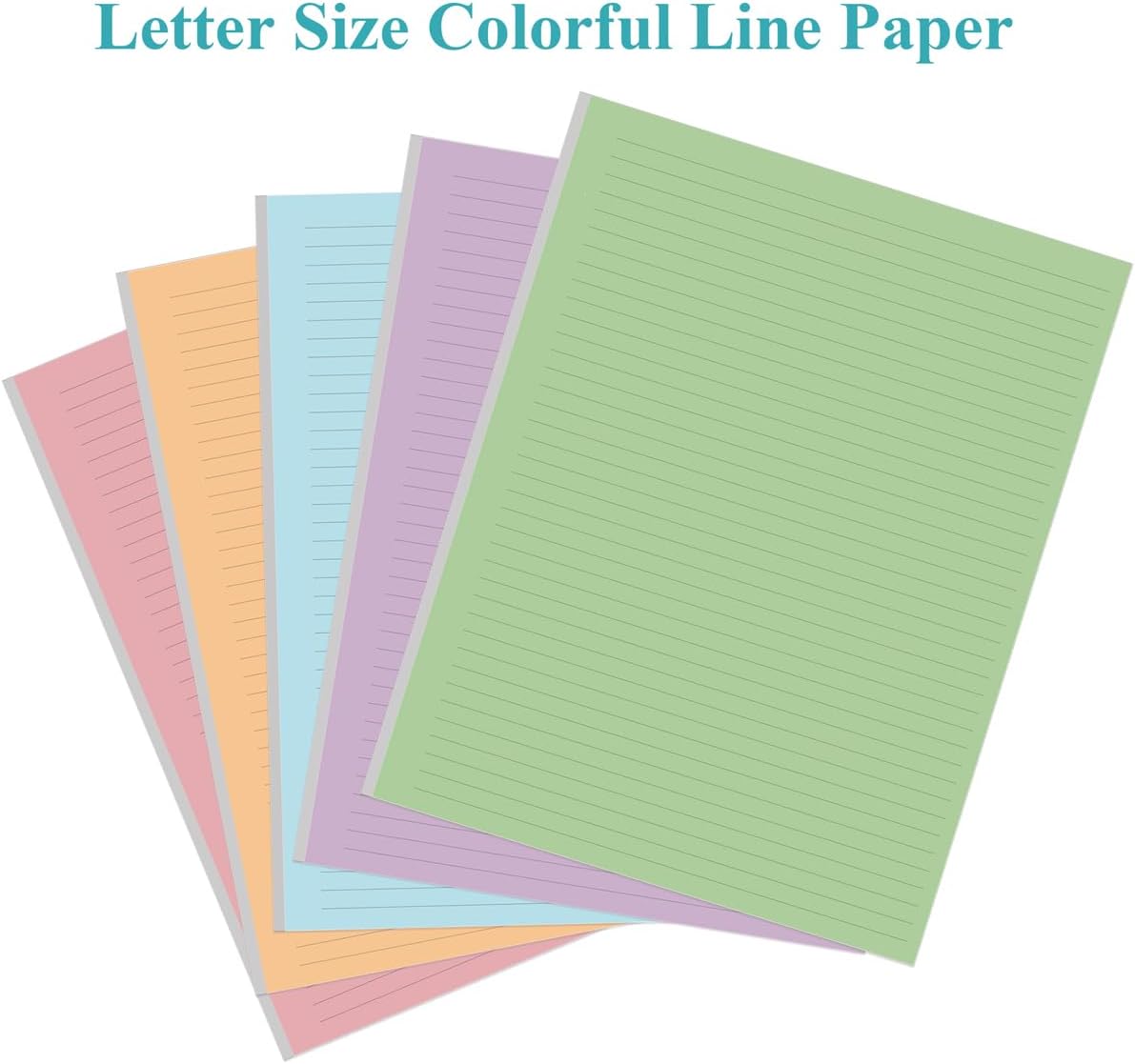 Unpunched Colorful Lined Paper - 100 Sheets/200 Pages Loose Leaf Paper Line Refills, Per Color 20 Sheets, 8.5" x 11"