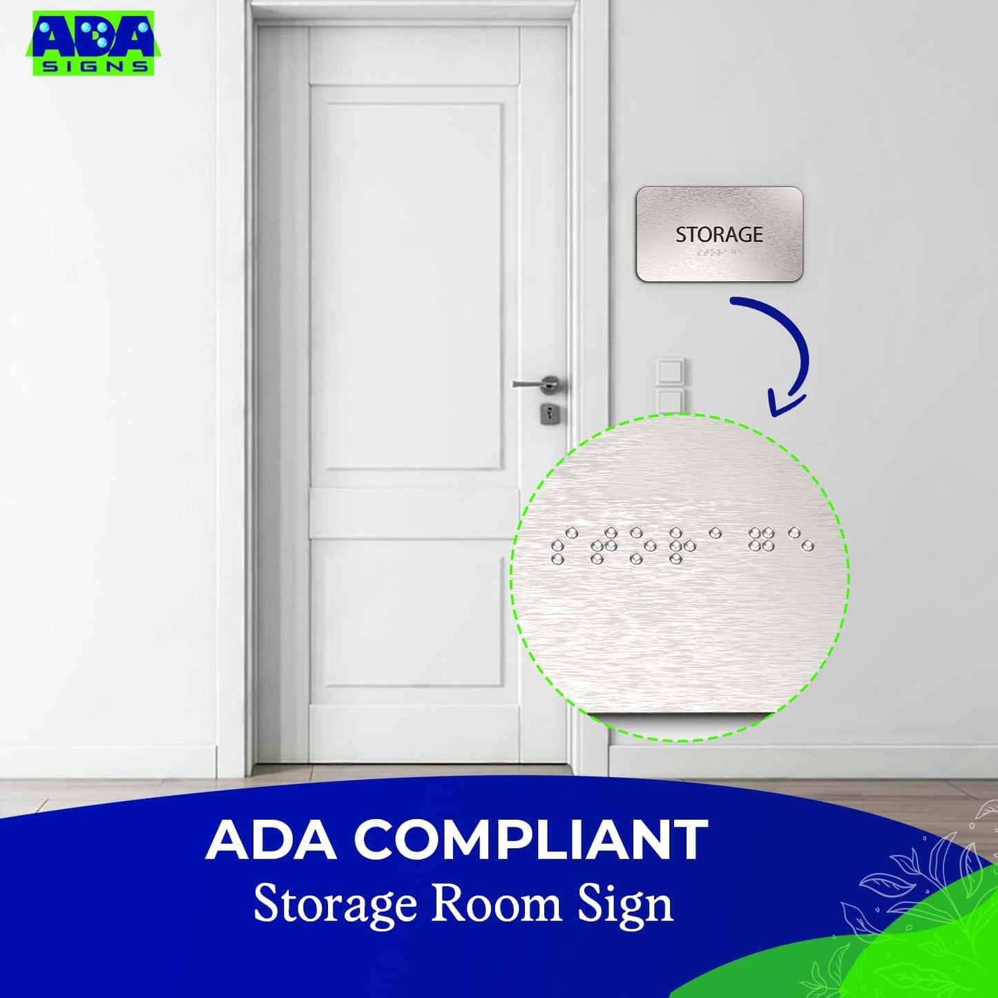 ADASigns Storage Room Sign 7”x4” - Durable Brushed Aluminum with Grade 2 Braille - Easy Installation with Strong Adhesive Tape - ADA Compliant Storage Signs for Business, Restaurants & Offices