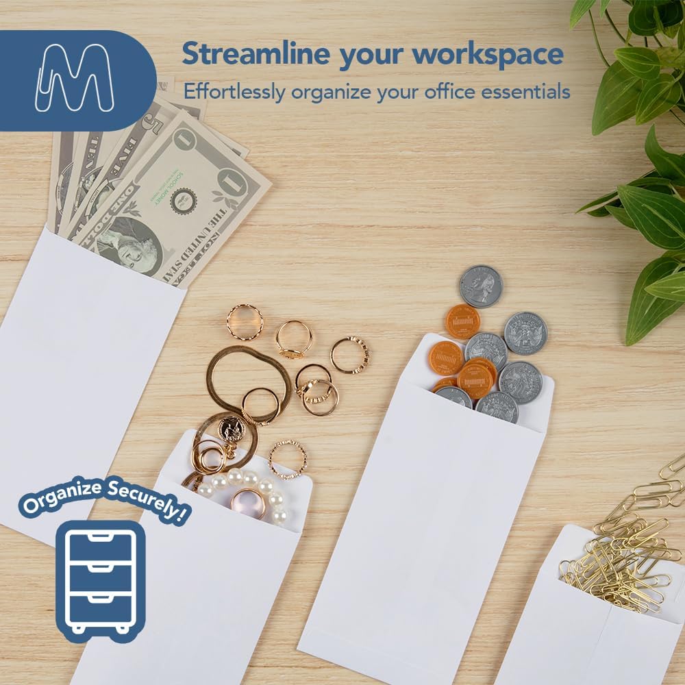 MOS #7 White Coin Envelopes 3.5 x 6.5 Inch 550 Pack — Self-Seal Cash Envelopes for Budgeting, Money Savings Challenge, Seed Storage, Small Parts