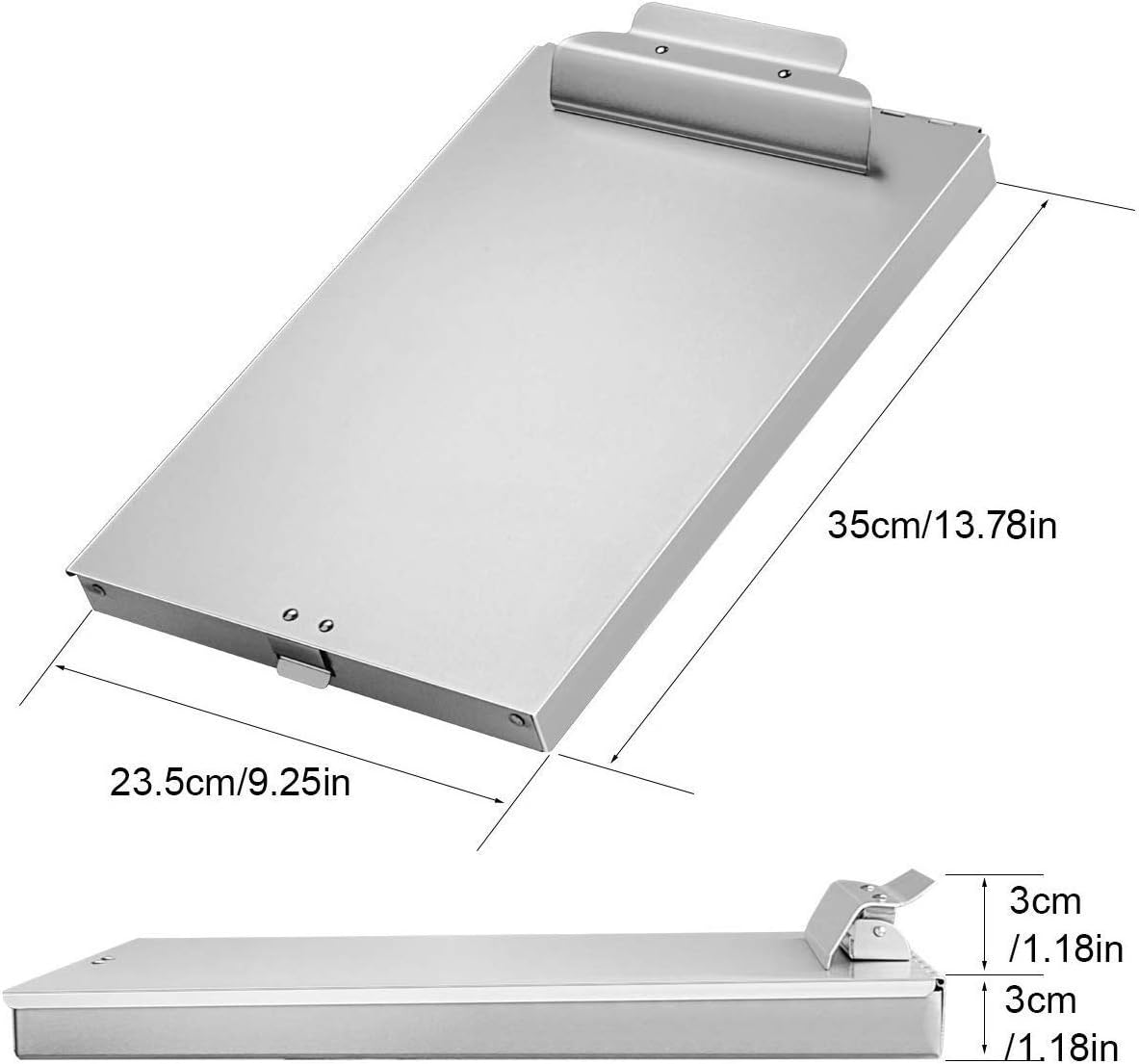 ZCZN Recycled Aluminum Storage Clipboard, Clipboard Box, Form Holder, Suitable for School, Office, Jobsite or Medical Staff, 9.25 x 13.78 Inches, Silver