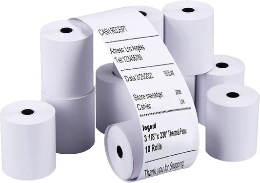 Jayard 3-1/8inches x 230' Thermal Paper Rolls for Credit Card - Cash Register Premium Tape Pos Printer (10 Rolls) (Jayard-TP)