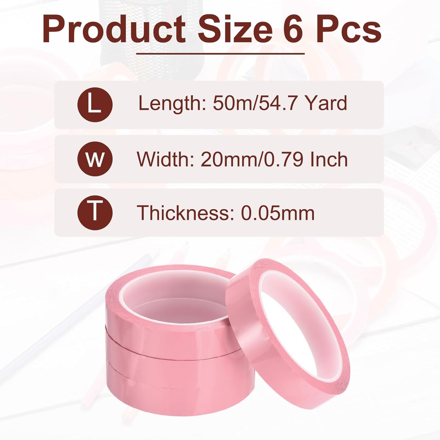 MECCANIXITY 6 Rolls Whiteboard Tape Graphic Chart Tape 20mm 54.7 Yard Art Tape Thin Self-Adhesive Pinstripe Tape Masking Tape for Gift Wrapping Craft Supplies, Pink