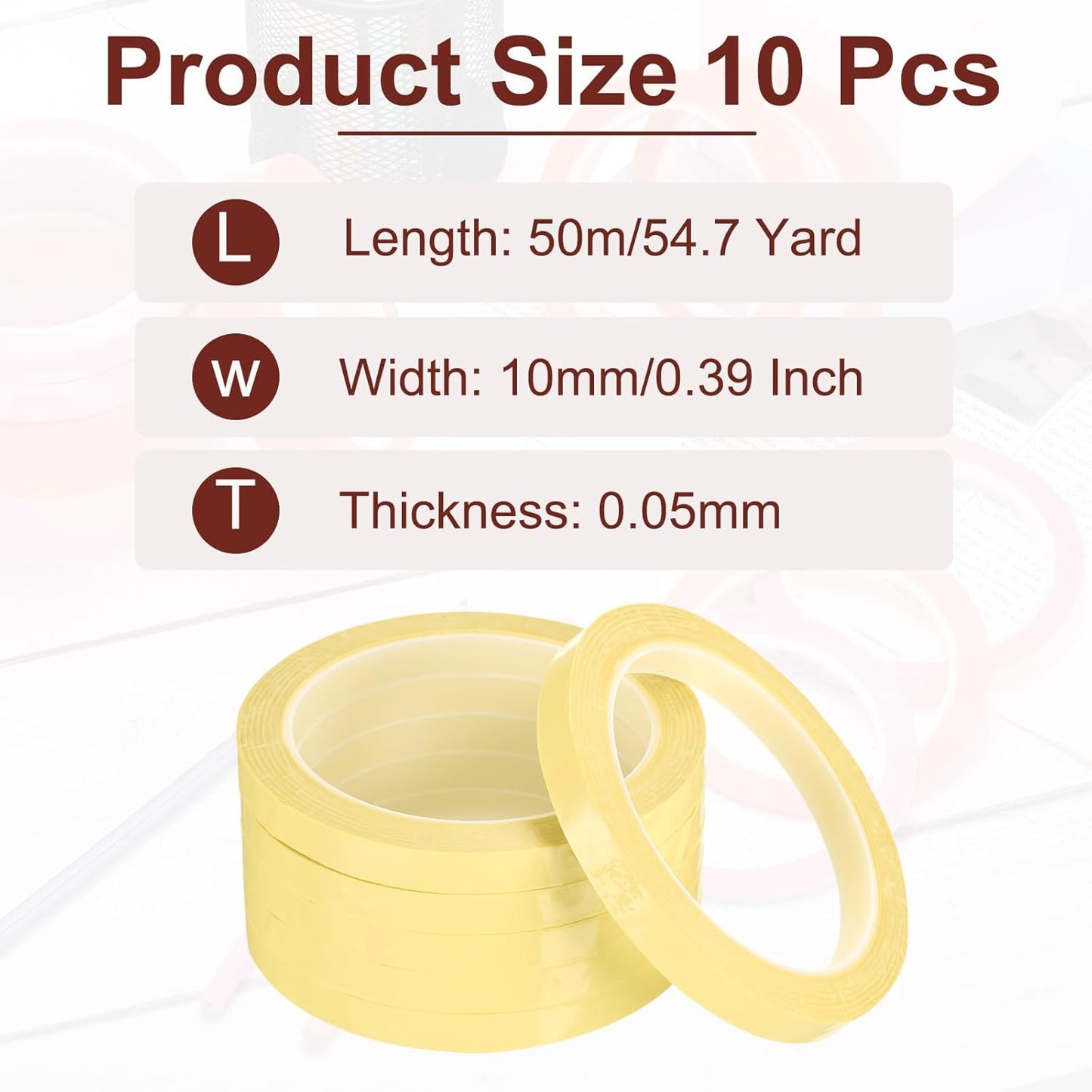 MECCANIXITY 10 Rolls Whiteboard Tape Graphic Chart Tape 10mm 54.7 Yard Art Tape Thin Self-Adhesive Pinstripe Tape Masking Tape for Gift Wrapping Craft Supplies, Light Yellow