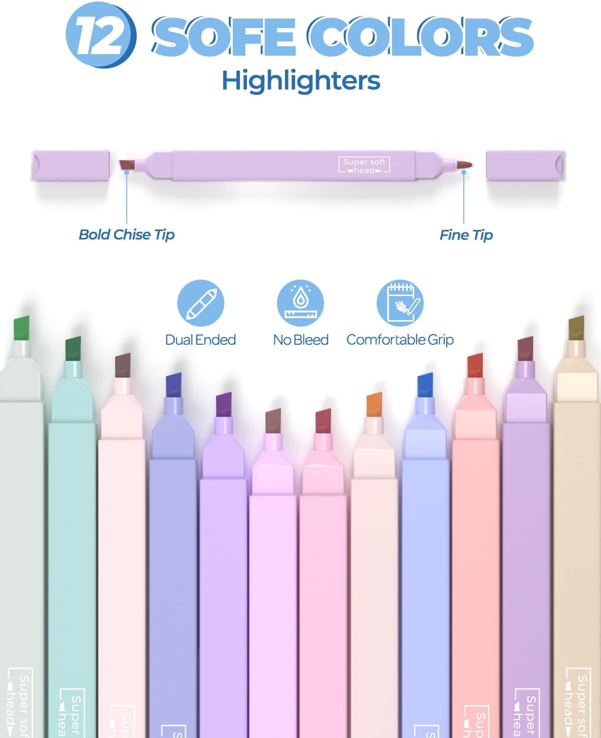 Nicpro 57 PCS Aesthetic Book Annotation Kit with Pen Case, 12 Dual Highlighters, 5 Gel Pens, 6 Mechanical Pencil, 2 Markers 1200PCS Transparent Sticky Notes and Tabs for Bible Study Student Stationary