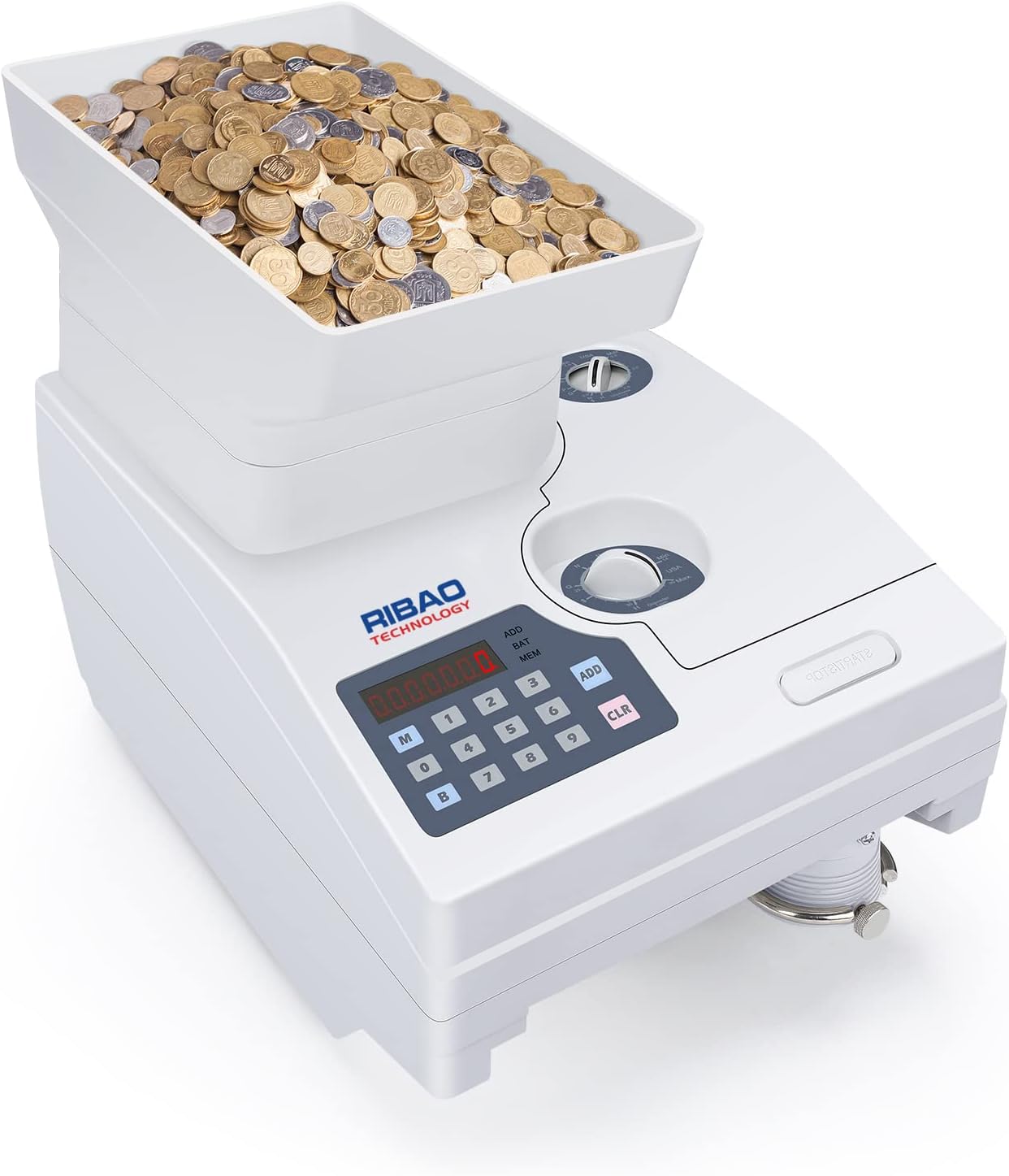 Ribao HCS-3300 High Speed Coin Counter, Heavy Duty Bank Grade Coin Sorter with Large Hopper, Two-Year Warranty