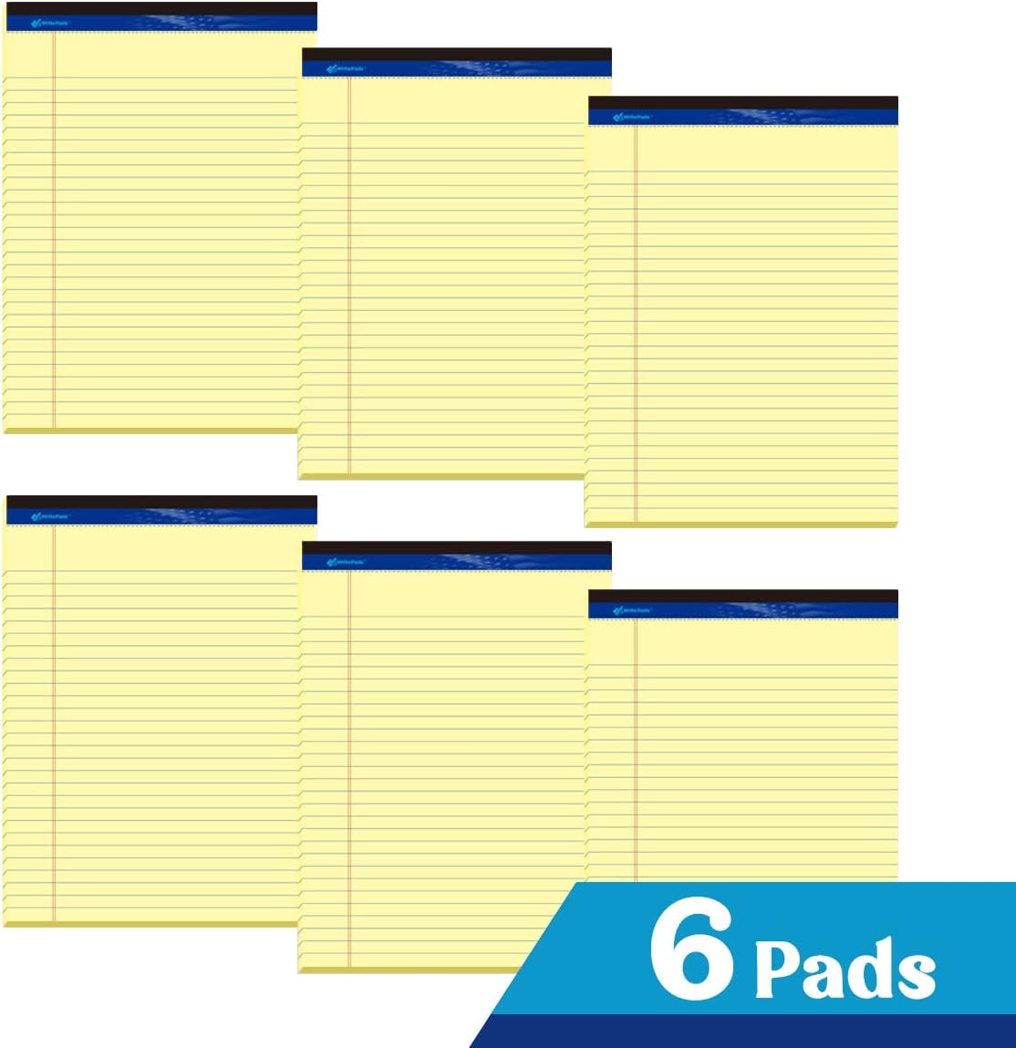 Legal Pads 8.5 x 11,Wide Ruled Note Pads, Canary, 6-Pack, 50 Sheets, Sturdy back, No Bleeding Micro-Perforated Writing Pads for School Office, Made in the USA