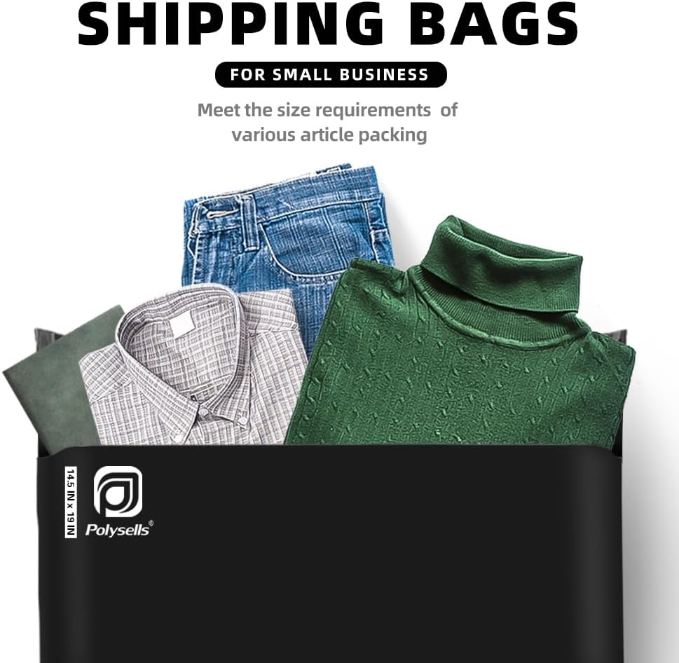 POLYSELLS 500 pcs 14.5x19 Inches Black Poly Mailers Shipping Envelopes, Strong Adhesive Sealing, Waterproof, and Tear-resistant Postal Mailing Bags for Clothing, Books, and Accessories