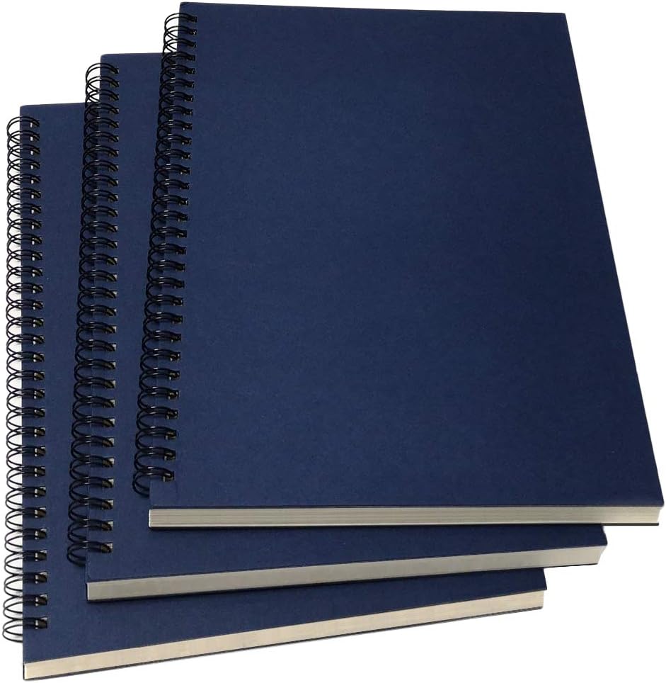 YUREE B5 Spiral Notebook Lined, Spiral Ruled Journal with Hard Kraft Cover, 70 Sheets (140 Pages), 10.3" x 7.2", 3-Pack, Blue