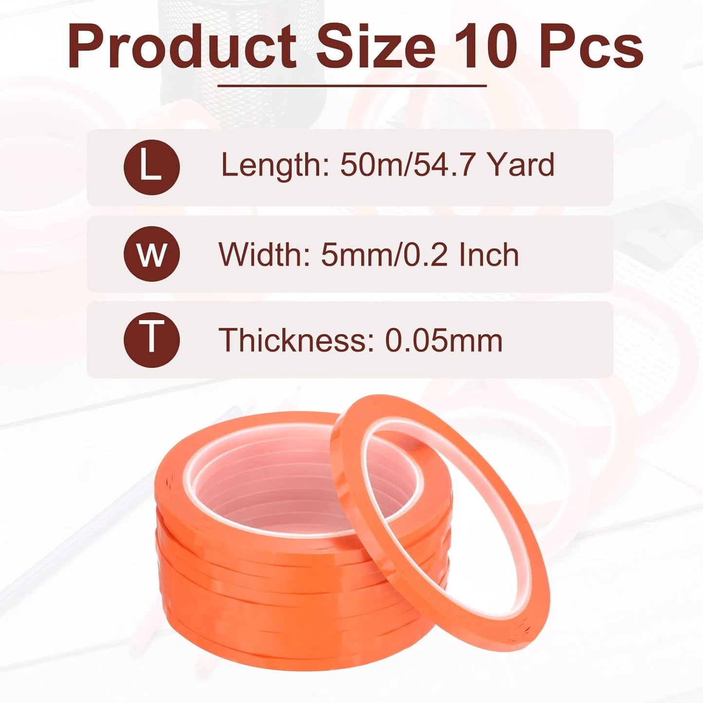 MECCANIXITY 10 Rolls Whiteboard Tape Graphic Chart Tape 5mm 54.7 Yard Art Tape Thin Self-Adhesive Pinstripe Tape Masking Tape for Gift Wrapping Craft Supplies, Orange