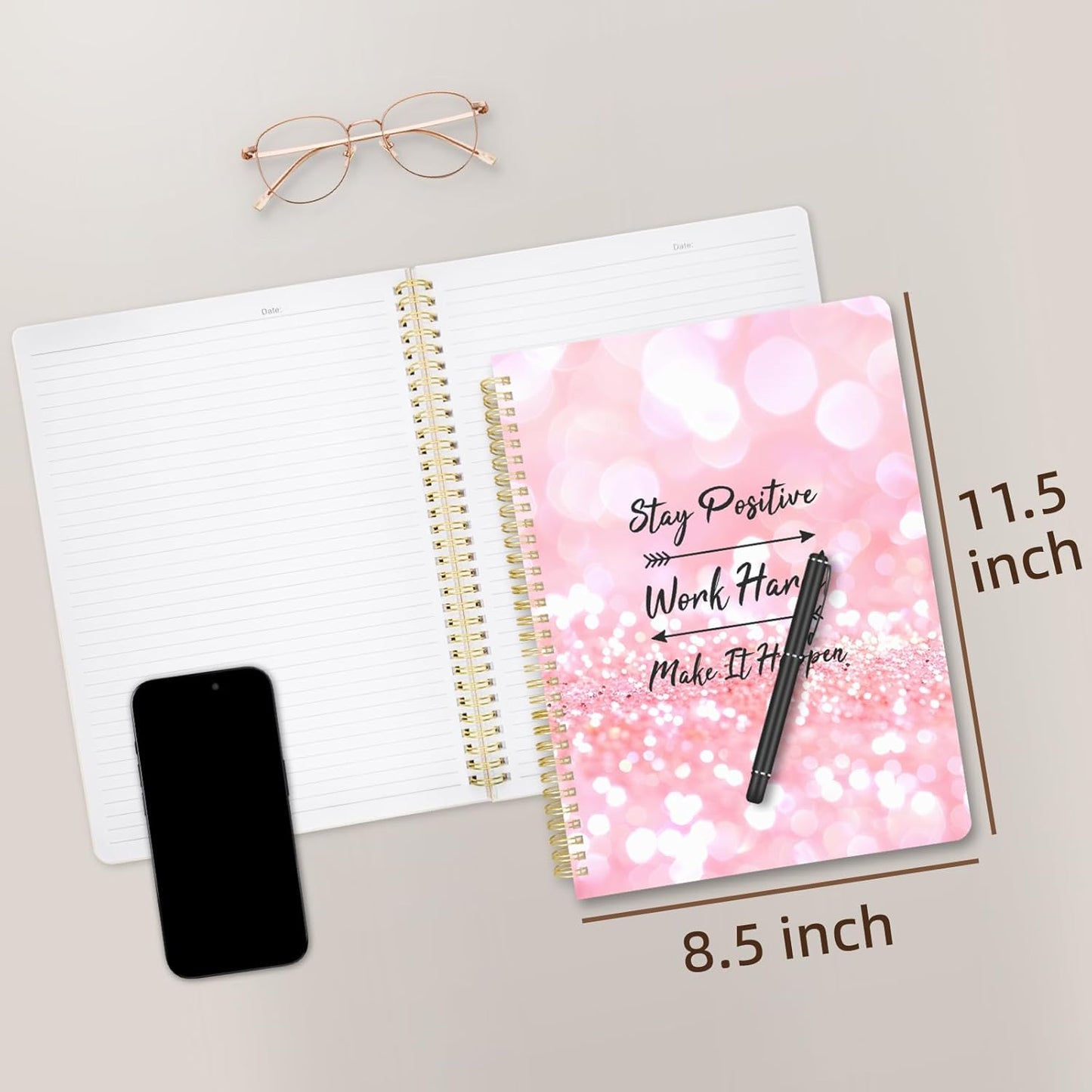 Cute Spiral Notebook journal A4 Aesthetic Pretty Design for Women Girls Kawaii with Pocket, 8.5 x 11 inch, Lined, Positive