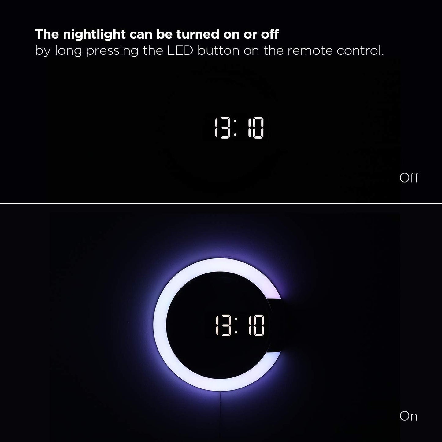 mooas Mood Light LED Silent Digital Wall Clock with Remote, Backlit Nightlight, Modern Digital LED Wall Clock Display Alarm Clock Melody 5 Brightness for Bedroom Living Room
