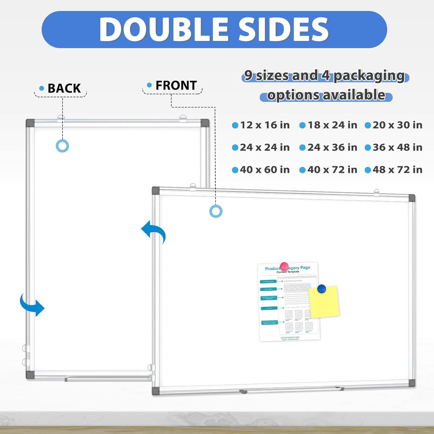 WALGLASS 2 Pack Large White Board, 72" x 40" Double-Sided Dry Erase Board Whiteboard for Wall, Hanging Mounted Whiteboard Silver Aluminium Frame for Home, School, Office