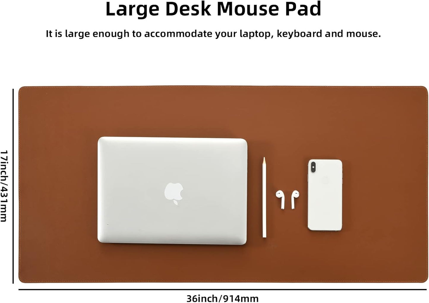 Desk Pad Blotter,Wolaile 36x17 in Large PU Leather Mouse Pad,Waterproof Non-Slip Writing Desktop Protector Mat,Office Desk Accessory,Brown