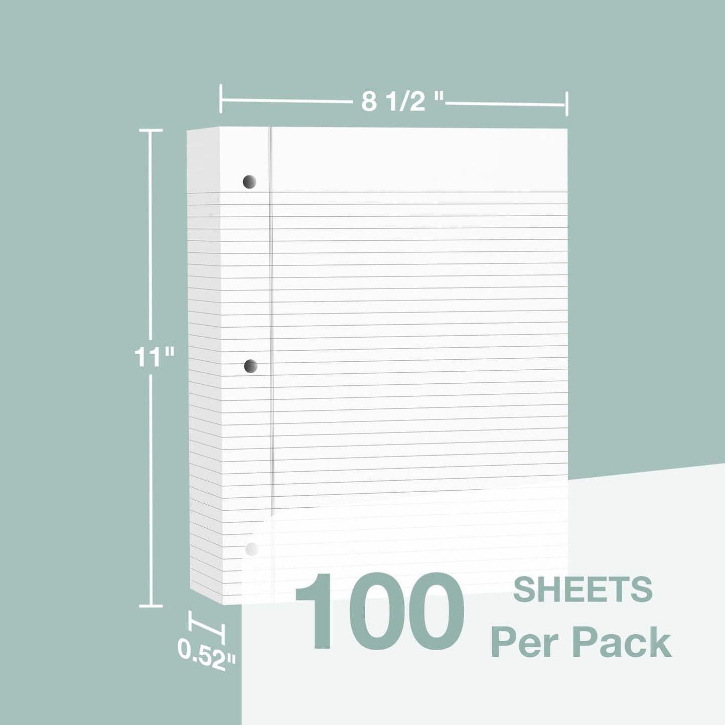 POPRUN Loose Leaf Paper, 8.5" x11" Wide Ruled, 100GSM / AA Grade Bulk Lined Filler Sheets, 3 Hole Punched for Binder Notebook, Office School Supplies, 1 Pack (100 Sheets)