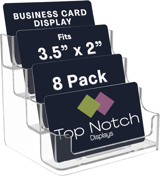 4 Tier Clear Acrylic Business/Gift Card Holder, Fits standard-sized business cards or gift cards, For Use In Office, Retail, and Hospitality - Pack of 8