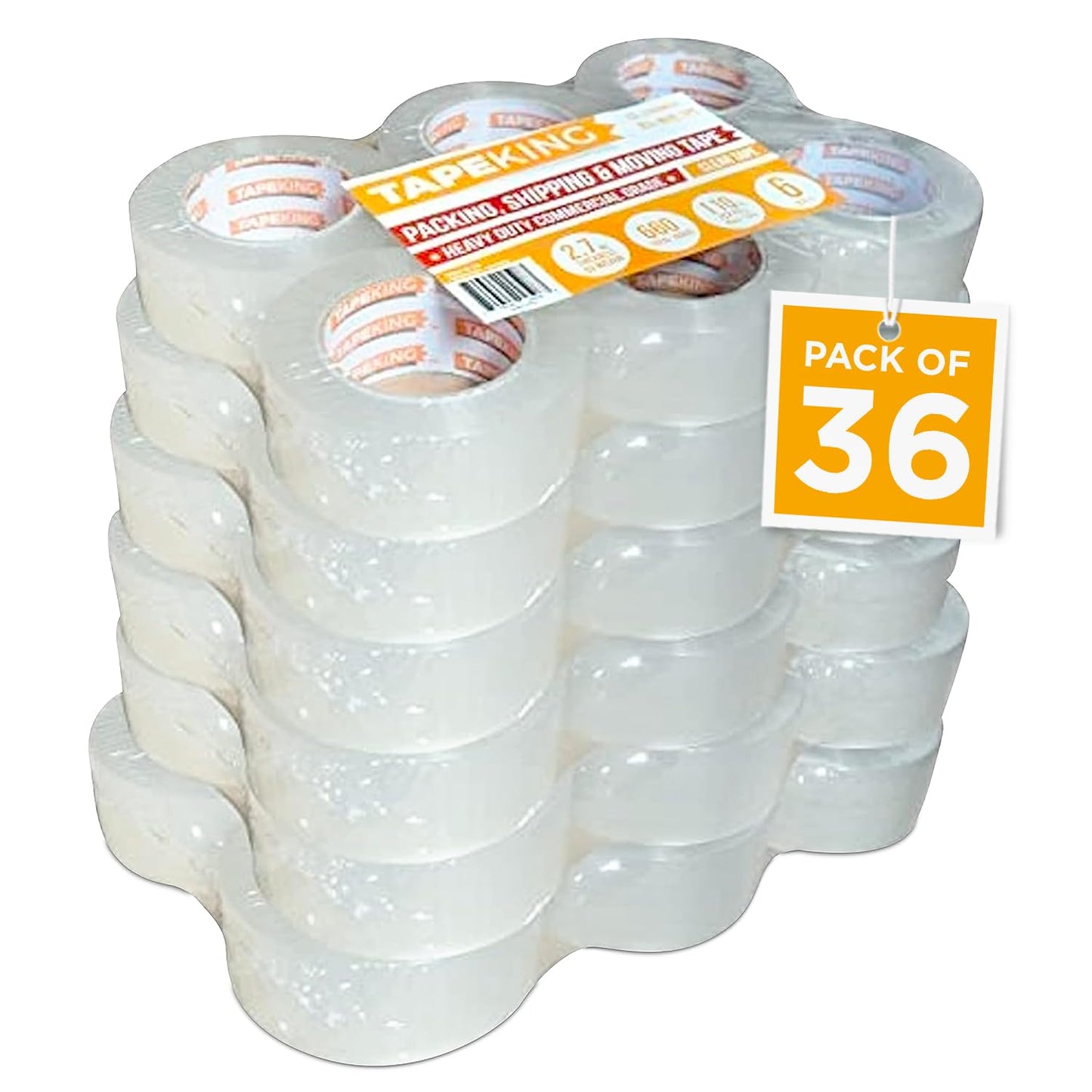 Tape King Clear Packing Tape - XL 110 Yards Per Roll (36 Rolls) - 1.88 Inch Wide Stronger & Thicker 2.7mil, Heavy Duty Adhesive Industrial Depot Tape for Moving Packaging Shipping and Commercial