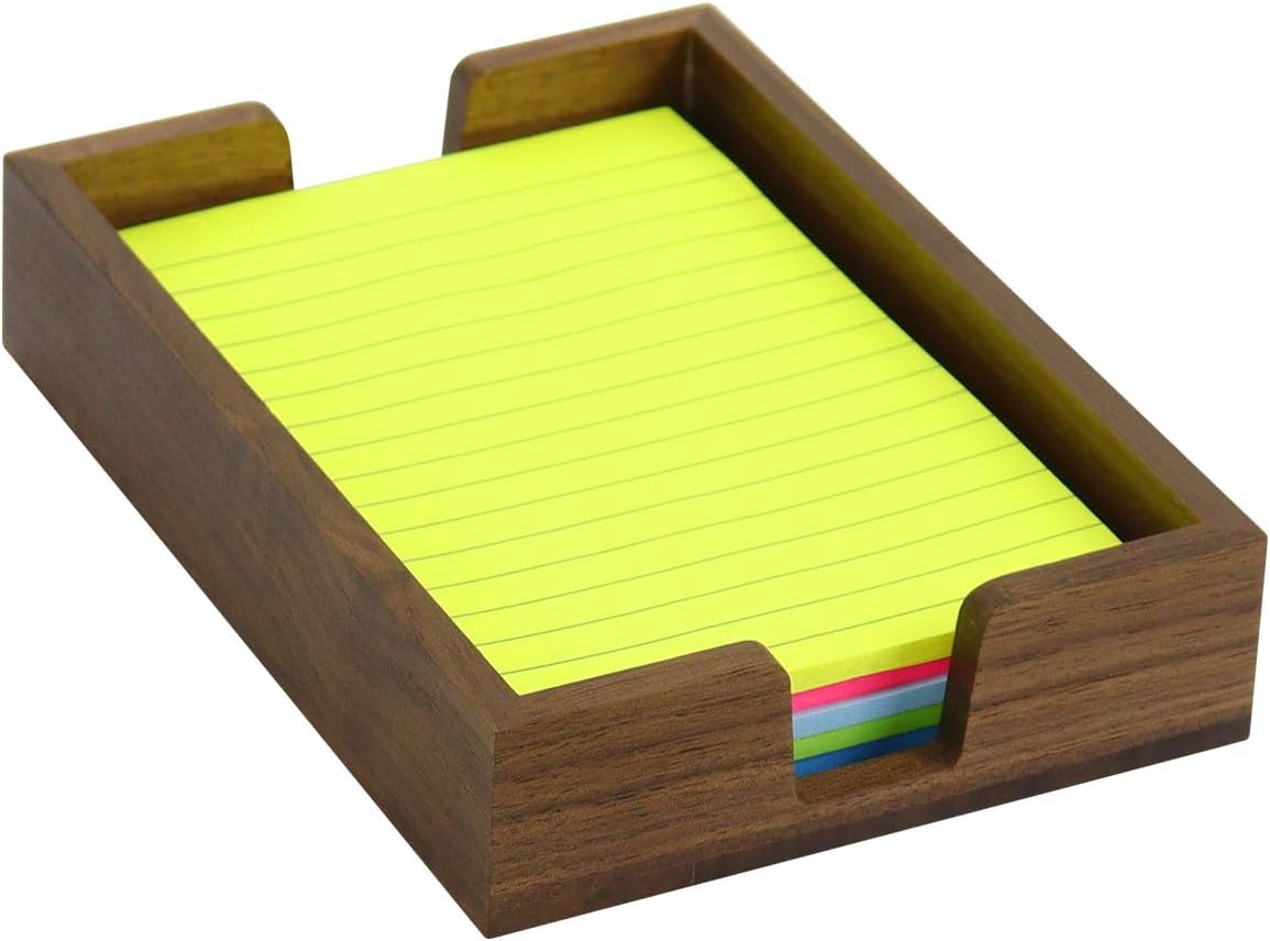 MultiBey Walnut Wood Sticky Notes Holder for Desk, 4x6 Inch Self -Sticky Note Memo Holder, Wooden Sticky Note Dispenser Office Desk Organizer for Dorm Room Office Home School (S)