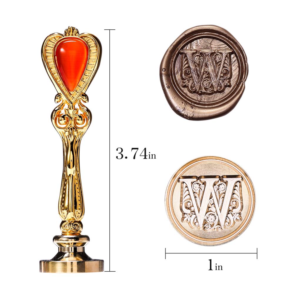 Letter W Sealing Wax Stamp, Alphabet Initial Wax Seal Stamp for Wedding, Come with Retro Handle Red Stone