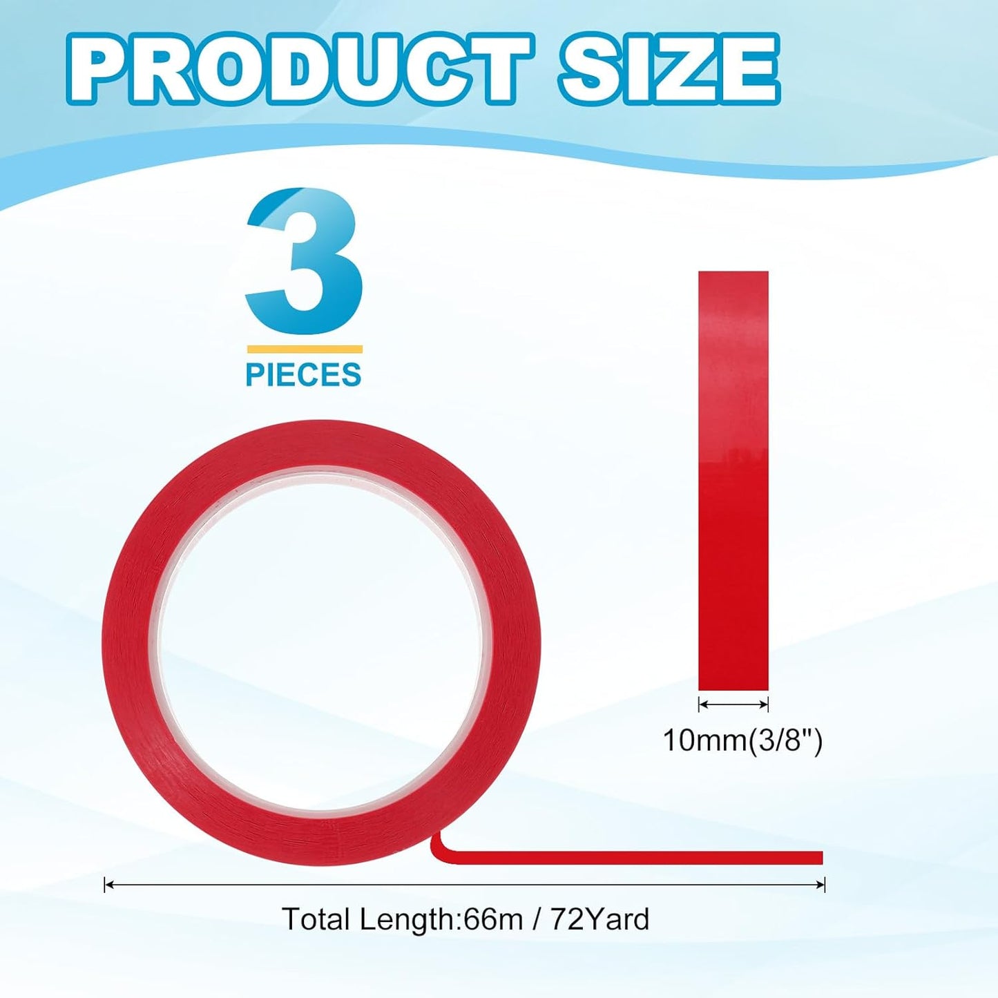 MECCANIXITY Whiteboard Tape 3/8" x 72 Yard Pinstripe Graphic Chart Line Grid Marking Tapes for Classroom Office Dry Erase Board Art, Red, Pack of 3