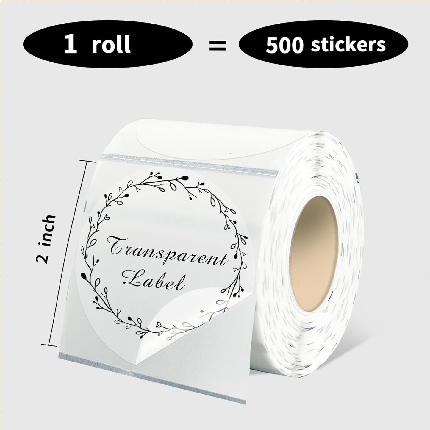 2" Round Transparent Thermal Label Stickers,Self-Adhesive Direct Clear Thermal Labels,500 Sheets with Perforation Line in ROLL
