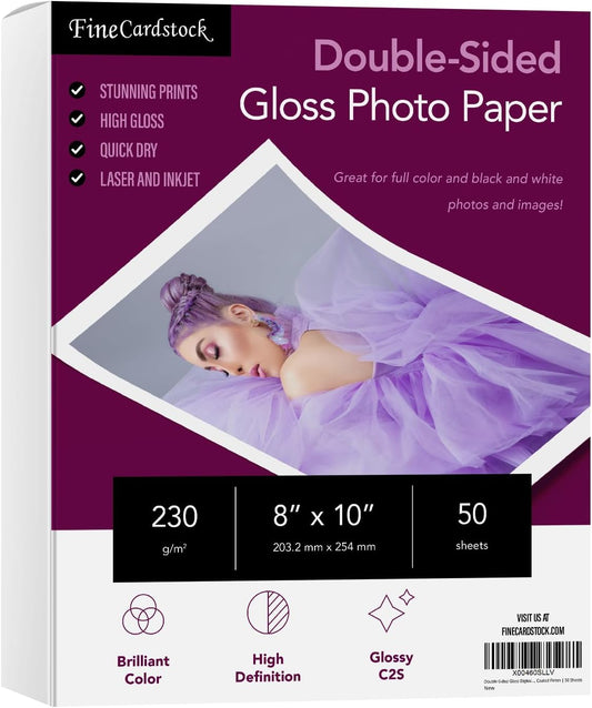 8" x 10" Photo Paper for Inkjet & Laser Printers - Extra Thick, High Gloss for Full Color Printing - Premium White Glossy, Instant Dry Paper for Everyday Pictures, Albums - 50 Sheets per Pack