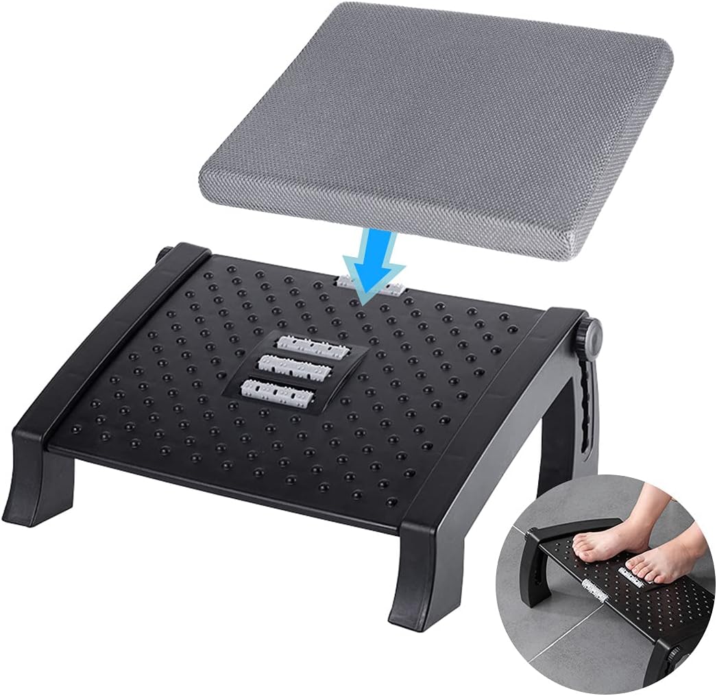 MyPlace Adjustable Height Foot Rest Under Desk at Work - 6 Height Sturdy Office Footrest - Added Comfort Memory Foam - Non Slip Bottom - Straighten Back & Hip & Leg and Improve Posture