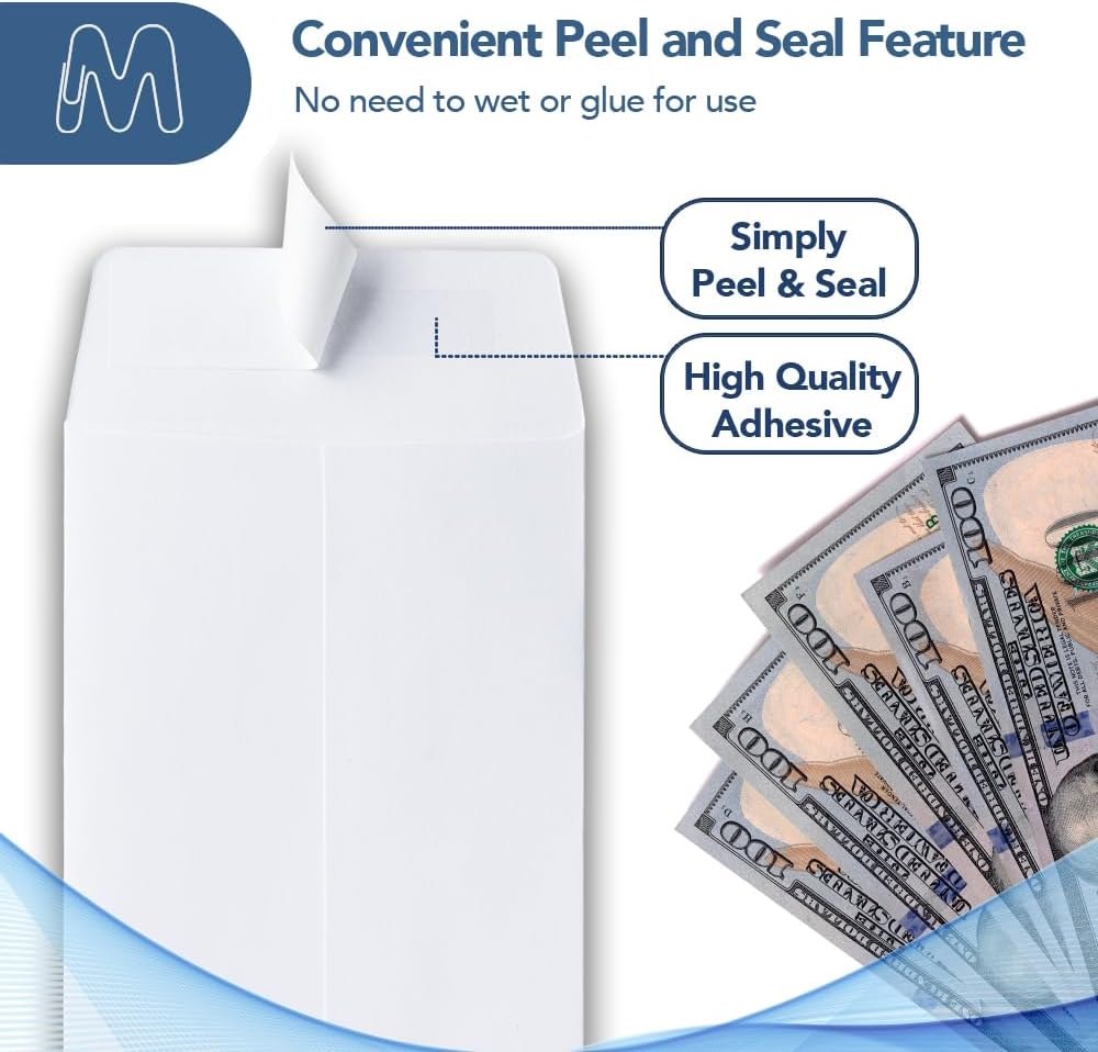 MOS #7 White Coin Envelopes 3.5 x 6.5 Inch 550 Pack — Self-Seal Cash Envelopes for Budgeting, Money Savings Challenge, Seed Storage, Small Parts