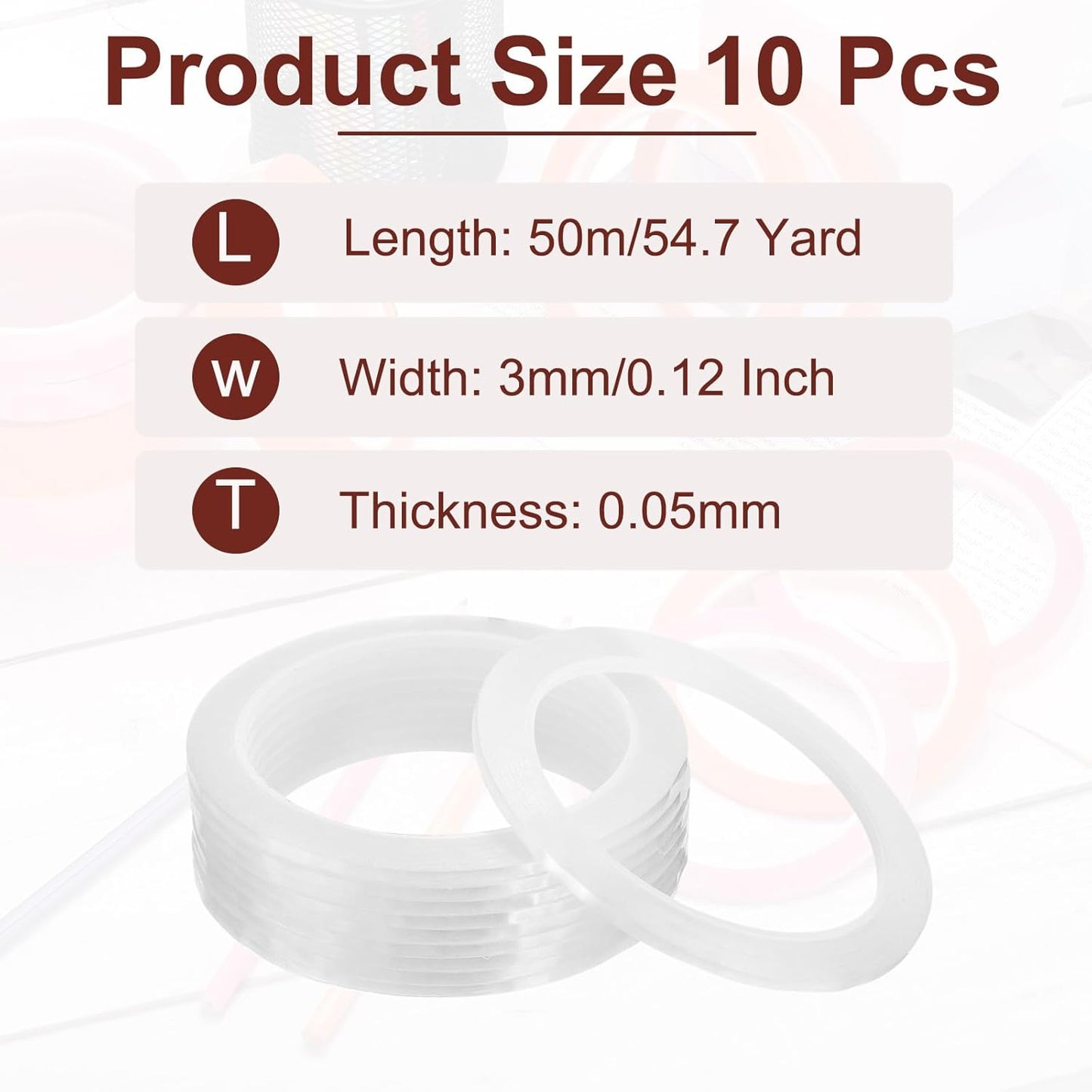 MECCANIXITY 10 Rolls Whiteboard Tape Graphic Chart Tape 3mm 54.7 Yard Art Tape Thin Self-Adhesive Pinstripe Tape Masking Tape for Gift Wrapping Craft Supplies, Clear