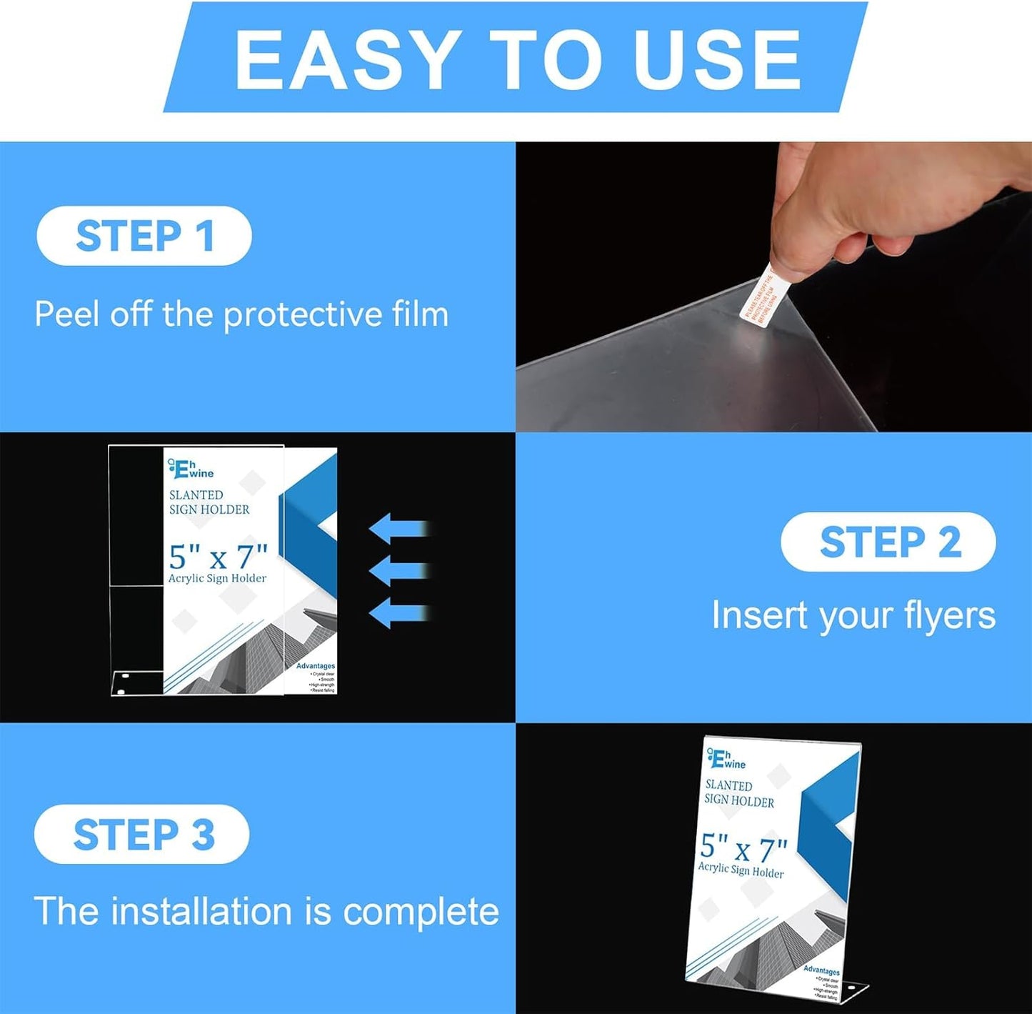 EHWINE 12 Pack 5 x 7 Acrylic Sign Holder, Clear Plastic Signs Display Stand, Vertical Slanted Back Paper Holder Stand up Table Top Sign Holders Flyer Stand Frames Suitable for Office Business Store