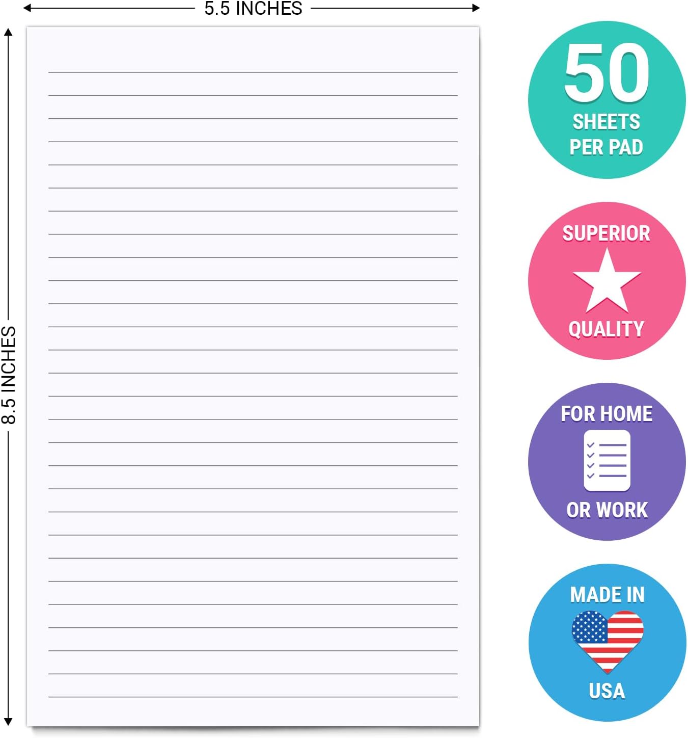 321Done Ruled Notepad - 50 Sheets (5.5" x 8.5") - Luxury Planning Note Pad with Lines - Thick Premium Paper - Made in USA - Plain White