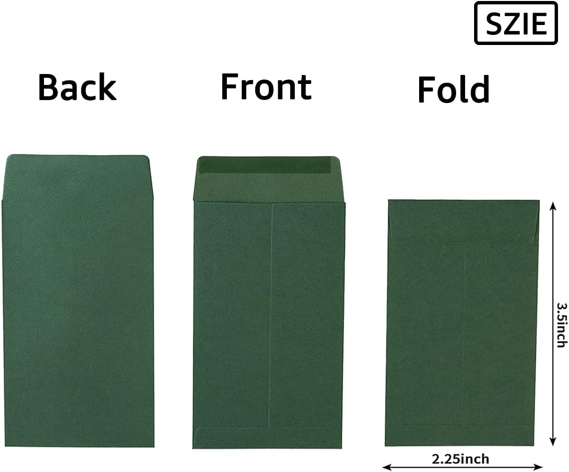 200 Pack Small Coin Envelopes Kraft Paper Seed Envelopes Mini Parts Small Items Stamps Storage Packets Envelopes Self-Adhesive for Garden, Office or Wedding Gift, (2 1/4 x 3 1/2 Inch, Green)