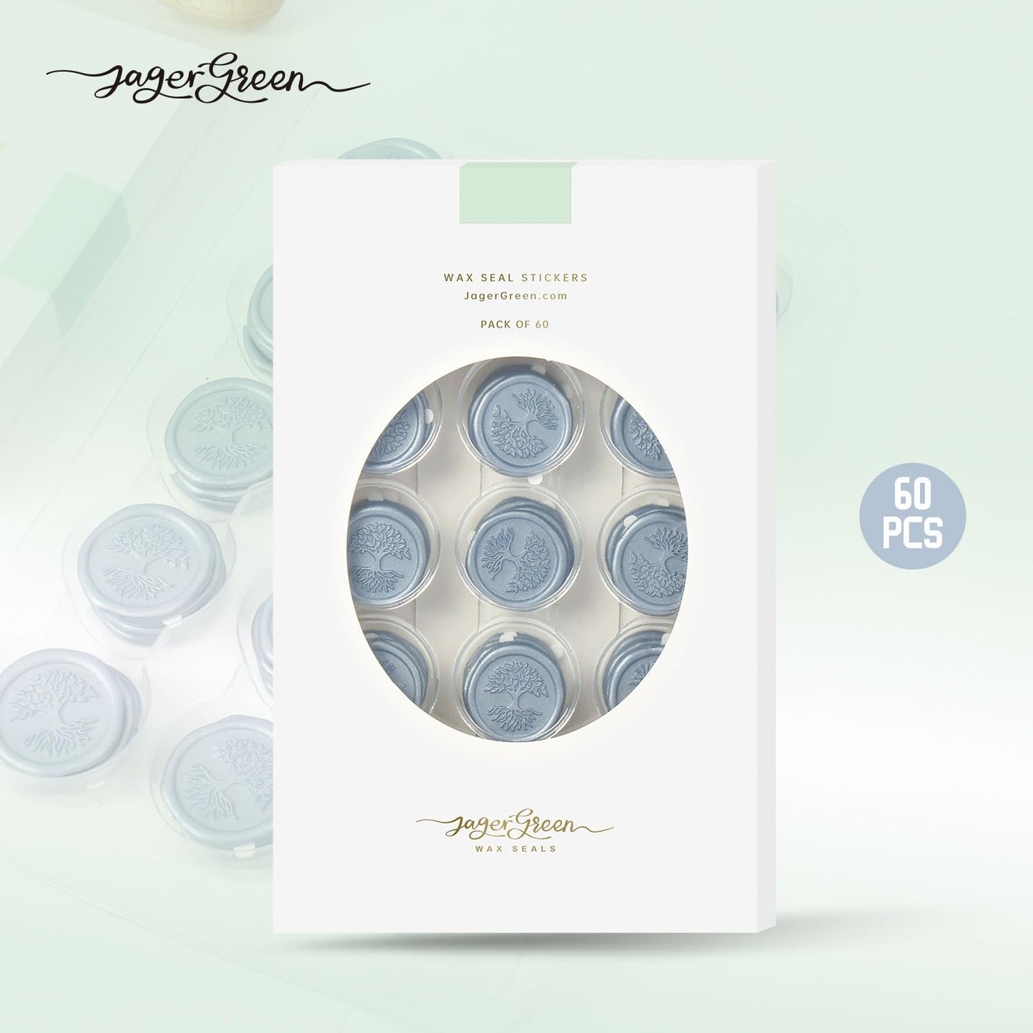 Wax Seal Stickers with Various Seals Patterns, Blue Adhesive Sealing Wax Sticker Set for Wedding Invitations Customize, Envelopes Sealer, Christmas Gift (Life Tree, 60 Pcs)