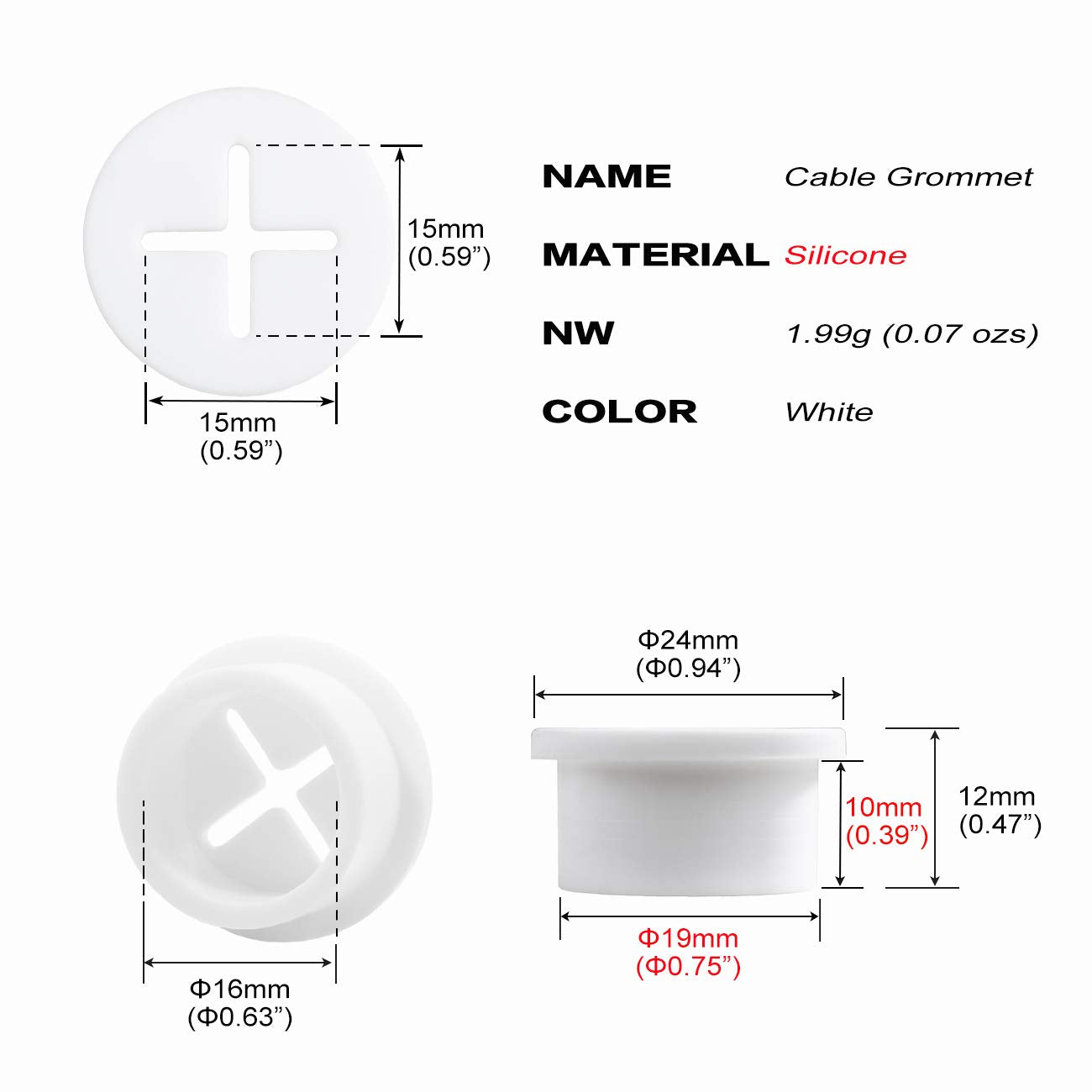 8 Pack Cable Cord Grommet 3/4 Inch Flexible Wire Rubber Grommets for Desk and Other Furniture Wall Hole Cover Cable Management Wire Organizer Cable Pass Through, White Color