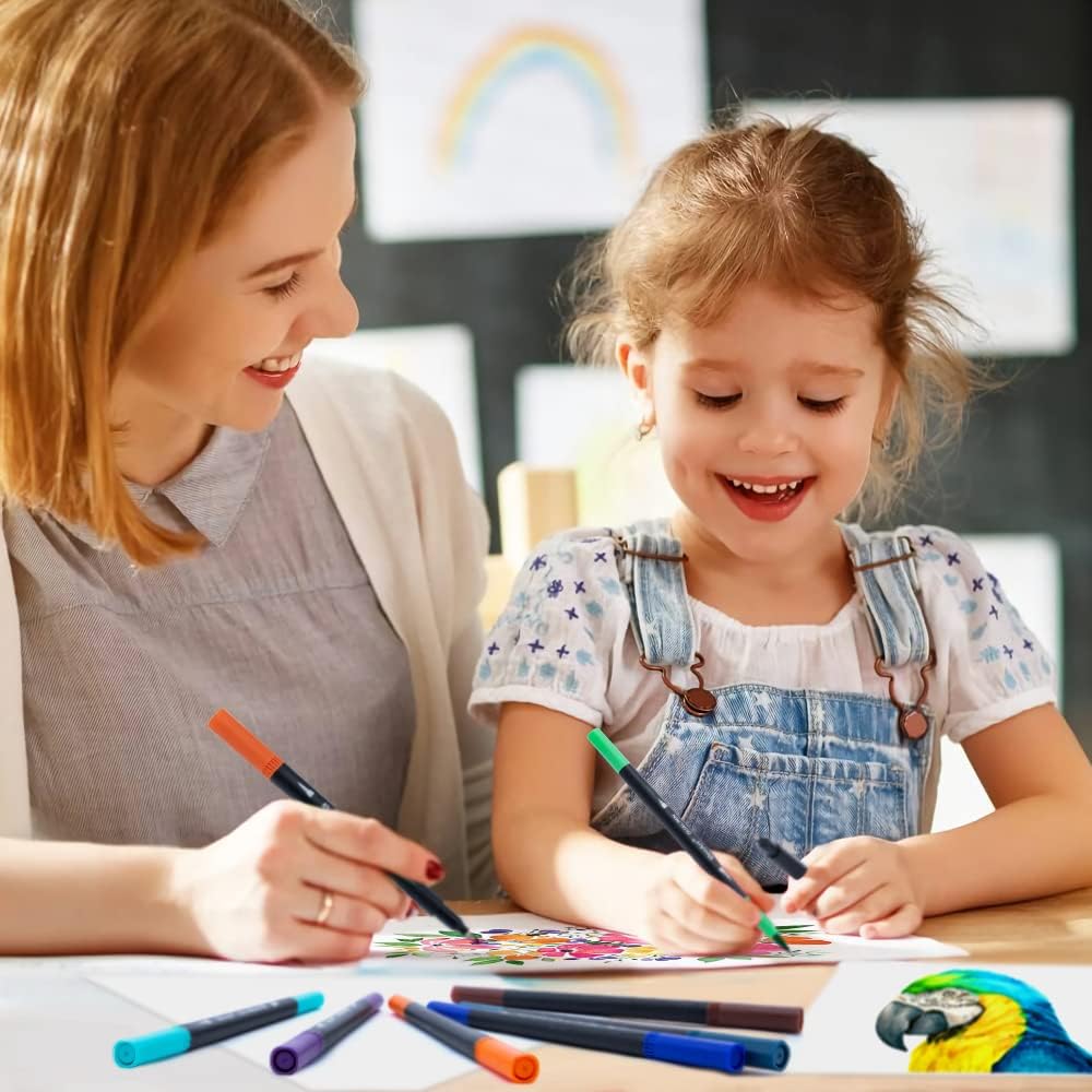 Dual Brush Markers for Adult Coloring Books, 24 Colored Fine Point Marker Pen for Back to School Supplies Bullet Journaling Note Taking Drawing