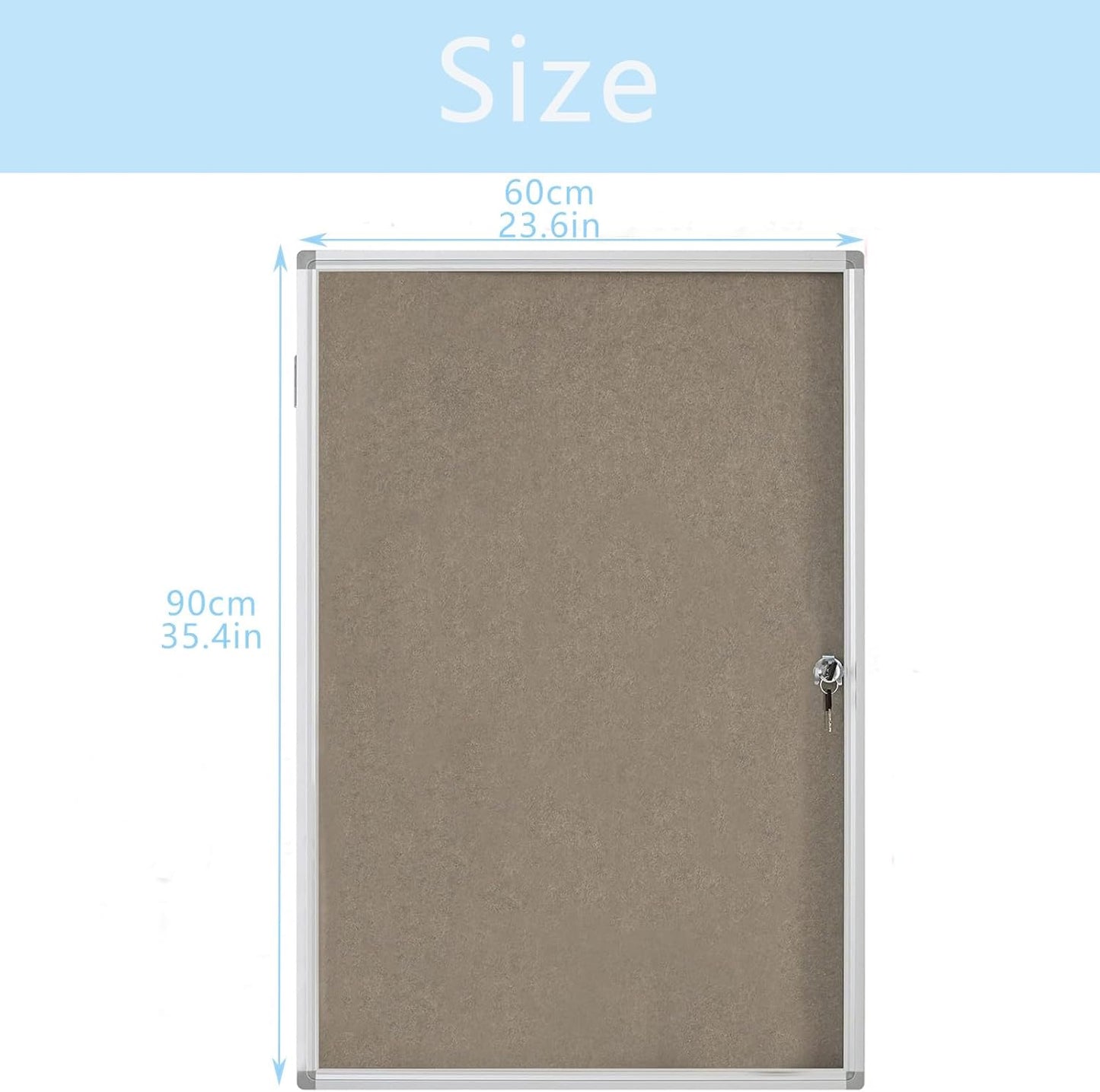 Enclosed Felt Bulletin Board 36x24 inch Lockable Cork Noticeboard Display Cases Tamperproof Notice Poster Memo Board with Aluminum Frame for Office, Classroom, Home with 2 Keys (Felt Board)