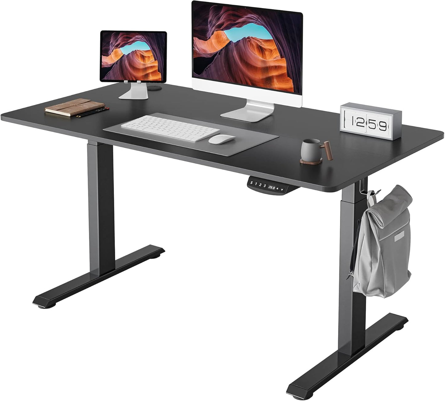 FEZIBO One-Piece Standing Desk Adjustable Height Stand up Home Office Desk, 48x24 Inch Electric Standing Computer Desk, with 4 Memory Presets, Fixable casters, Black