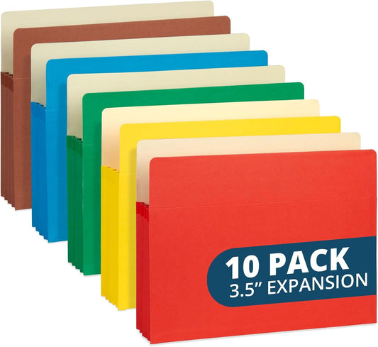 Blue Summit 10 Expanding File Pockets, Accordion File Folders Letter Size, 3.5” Expandable Pockets, Assorted Colors