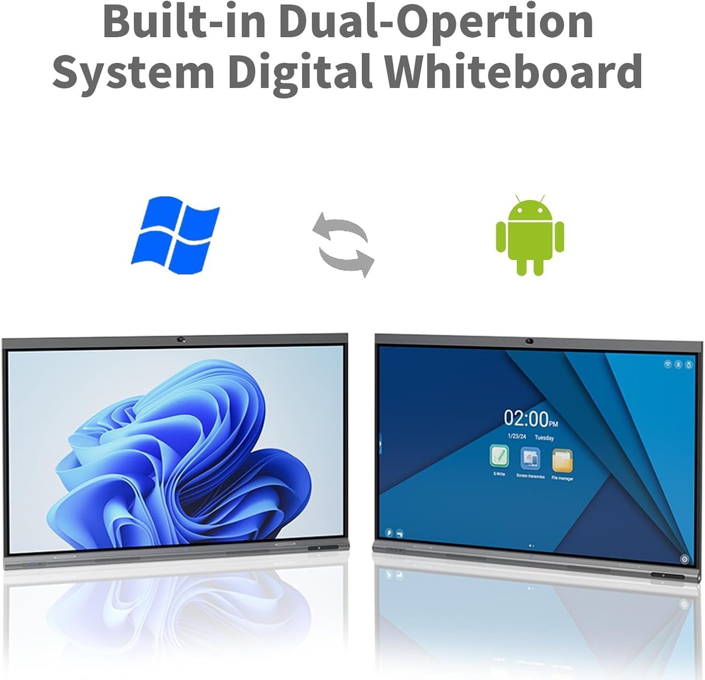 Tiburn INSPUR 65" Ultra 4K UHD Smart Board | Android 13 & Windows 11 Pro Dual OS, 8-Line Array Mic, Auto-Framing Webcam, Enterprise whiteboard for Office, Classroom, Conference Wall Mount Included