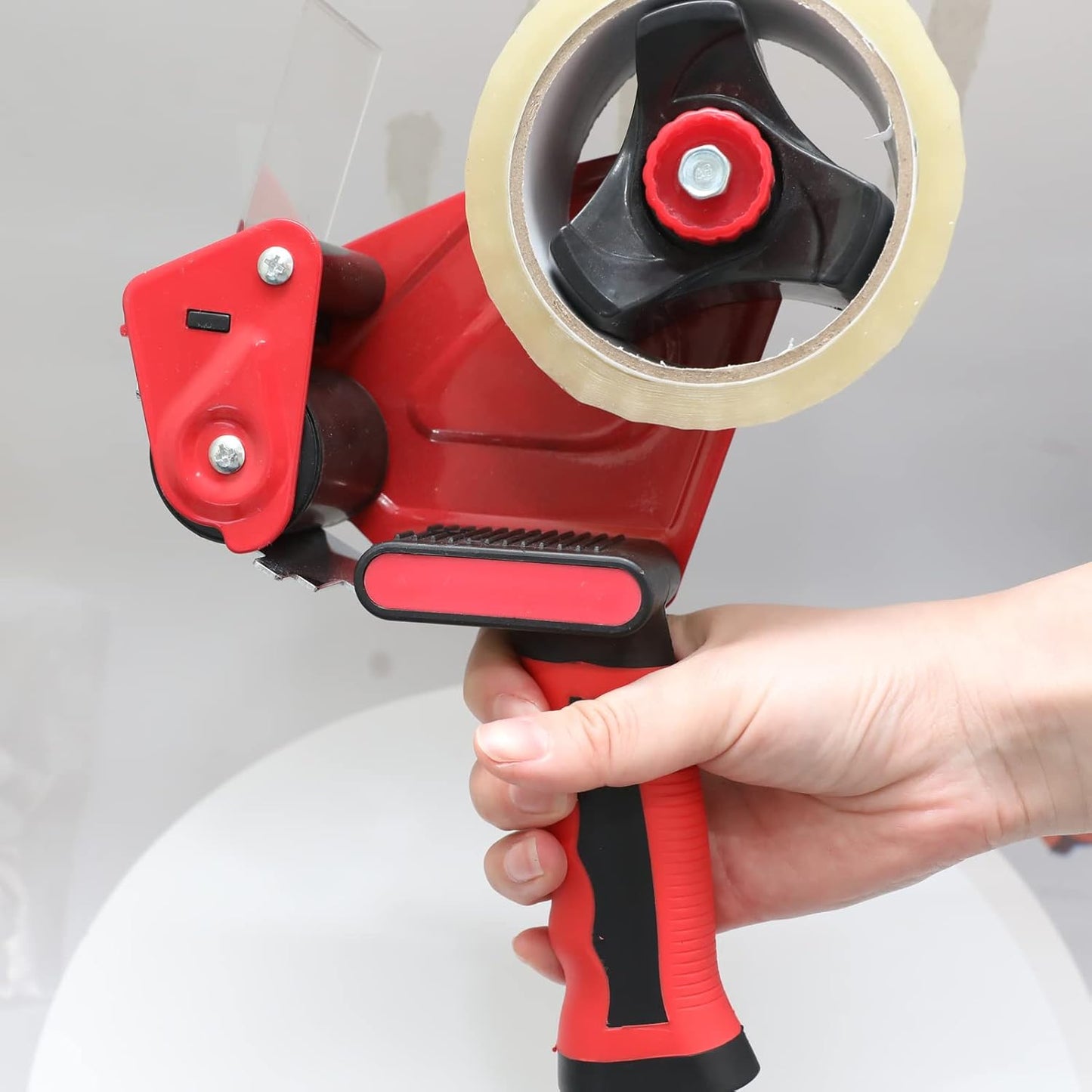 WELSTIK 2 Pack Red Non-Slip Silicone Handle Packing Tape Dispenser Gun 2 Inch -Heavy Duty Sealing Tape Cutter for Shipping, Carton and Box Sealing, Easy Operation