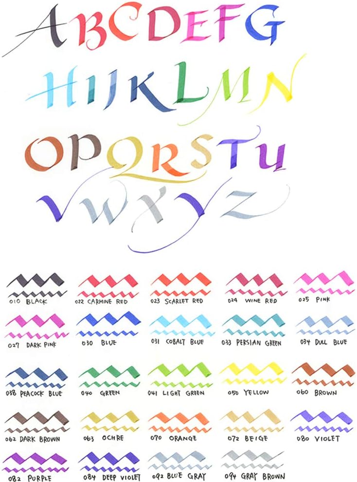Kuretake ZIG Calligraphy Marker Pens, 24 Colors set, 2mm & 3.5mm Dual Tip Markers, for Writing & Hand Lettering, for Professional, Beginner, Water-based dye ink, Made in Japan