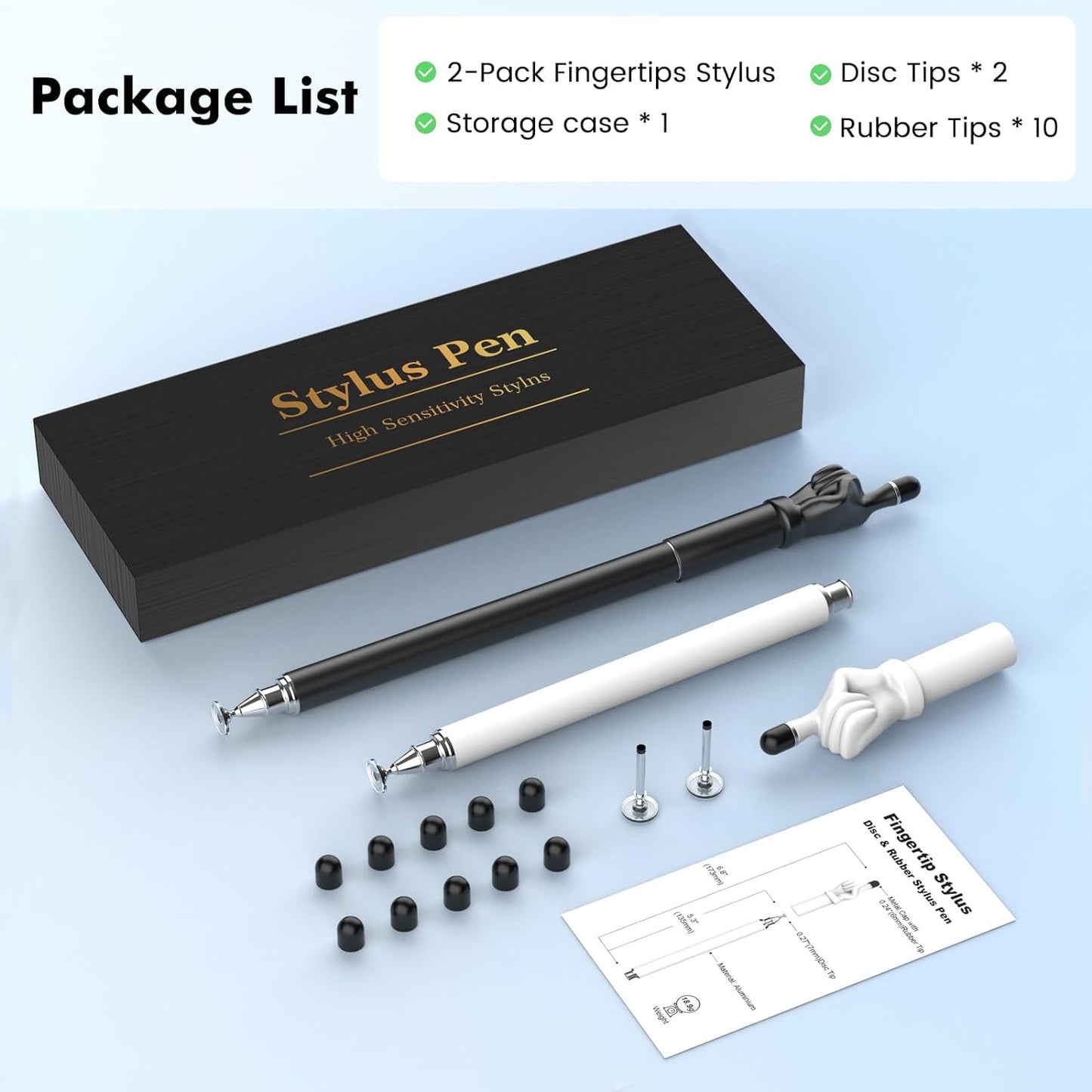 Stylus Pen for Touchscreen, MEKO 2-in-1 High Sensitivity Fingertip Stylus Pens for iPhone iPad Android Tablets Smartphone All Universal Touch Screens(2 Pack Black/White)