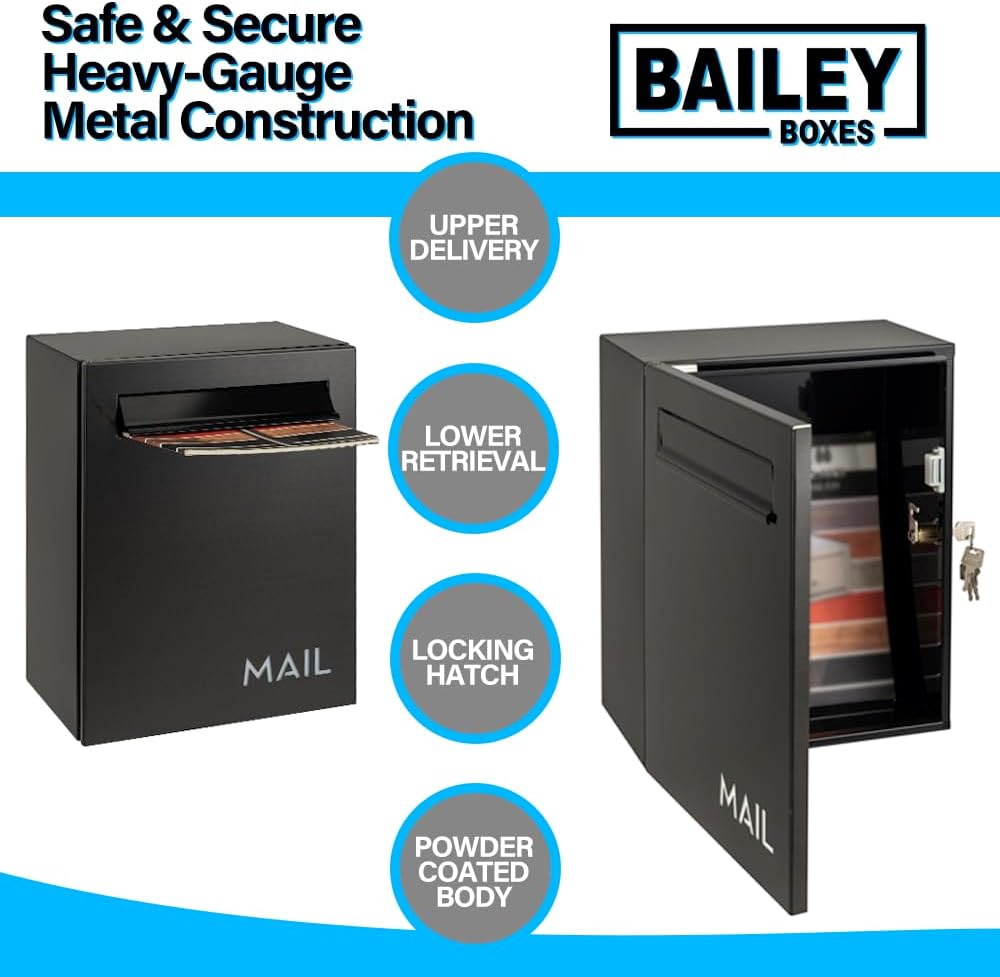 Wall-Mounted Modern Locking Mailbox from Bailey Boxes: Enhance Your Home with The Franklin - 15.75" H x 11.75" W x 7.5" D. Elevate Your Space with This Stylish and Secure Addition.
