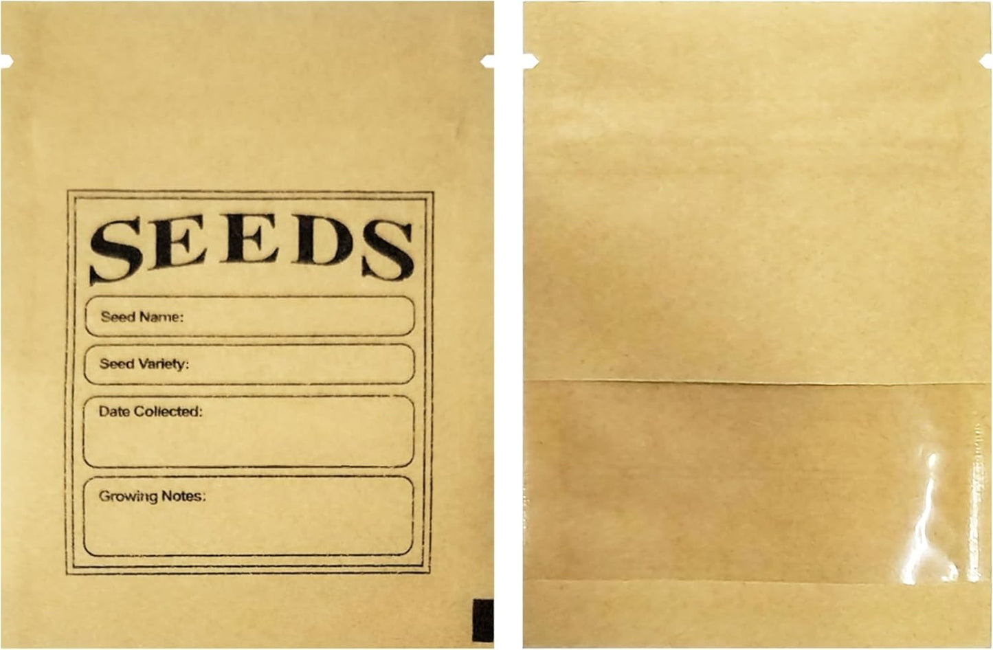 200 Pack Clear Window Small Resealable Seeds Packets Coin Envelopes 2.75x3.74 inch Brown Kraft Paper Sample Bag with Preprinted Seed Collecting Template for Seed Storage Organizer