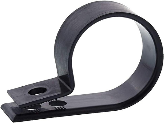 Secure 1 Inch Standard R Type UV Black Nylon Screw Mount Cable Clamp for Wire Management - 100 Pack