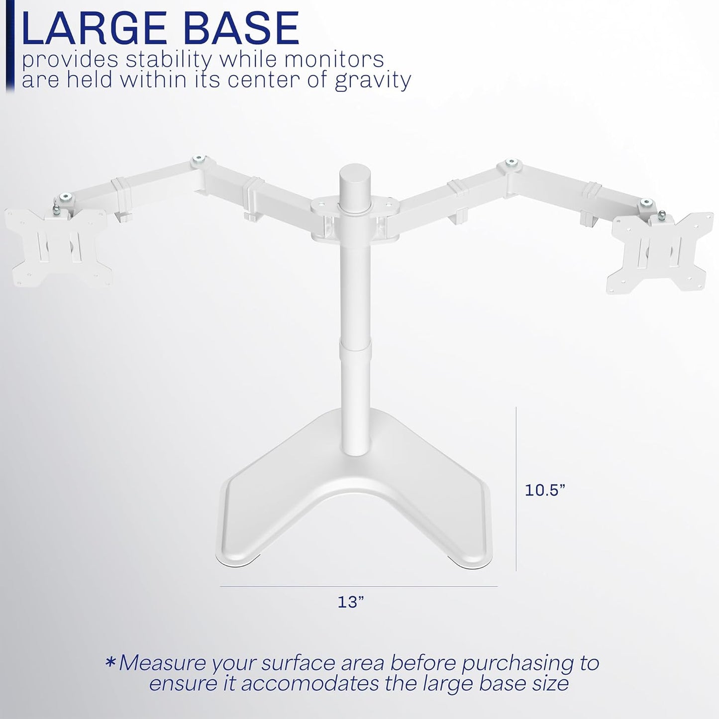 VIVO Dual LED LCD Monitor Mount, Free-Standing Desk Stand for 2 Screens up to 27 Inch, Fully Adjustable Arms with Max VESA 100x100mm, Extra Large Base, White, STAND-V002FW