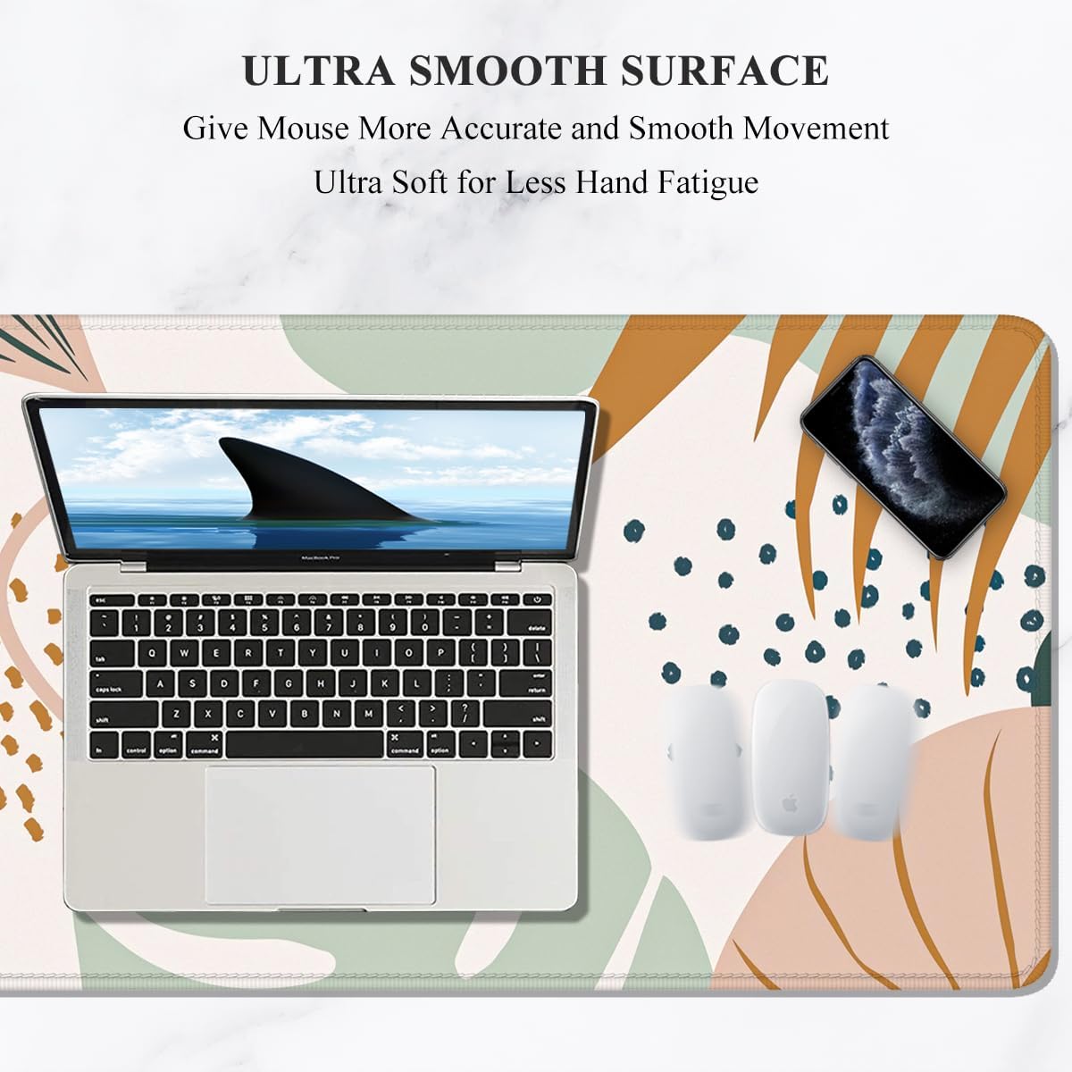 Auhoahsil Large Mouse Pad, XXL Gaming Mousepad, Desk Mat for Desktop, Thick Rubber, Big & Long Size, Stitched Edges, Full Desk Pad for Laptop & Computer, Extended 31.5 x 11.8 in, Boho Leaves